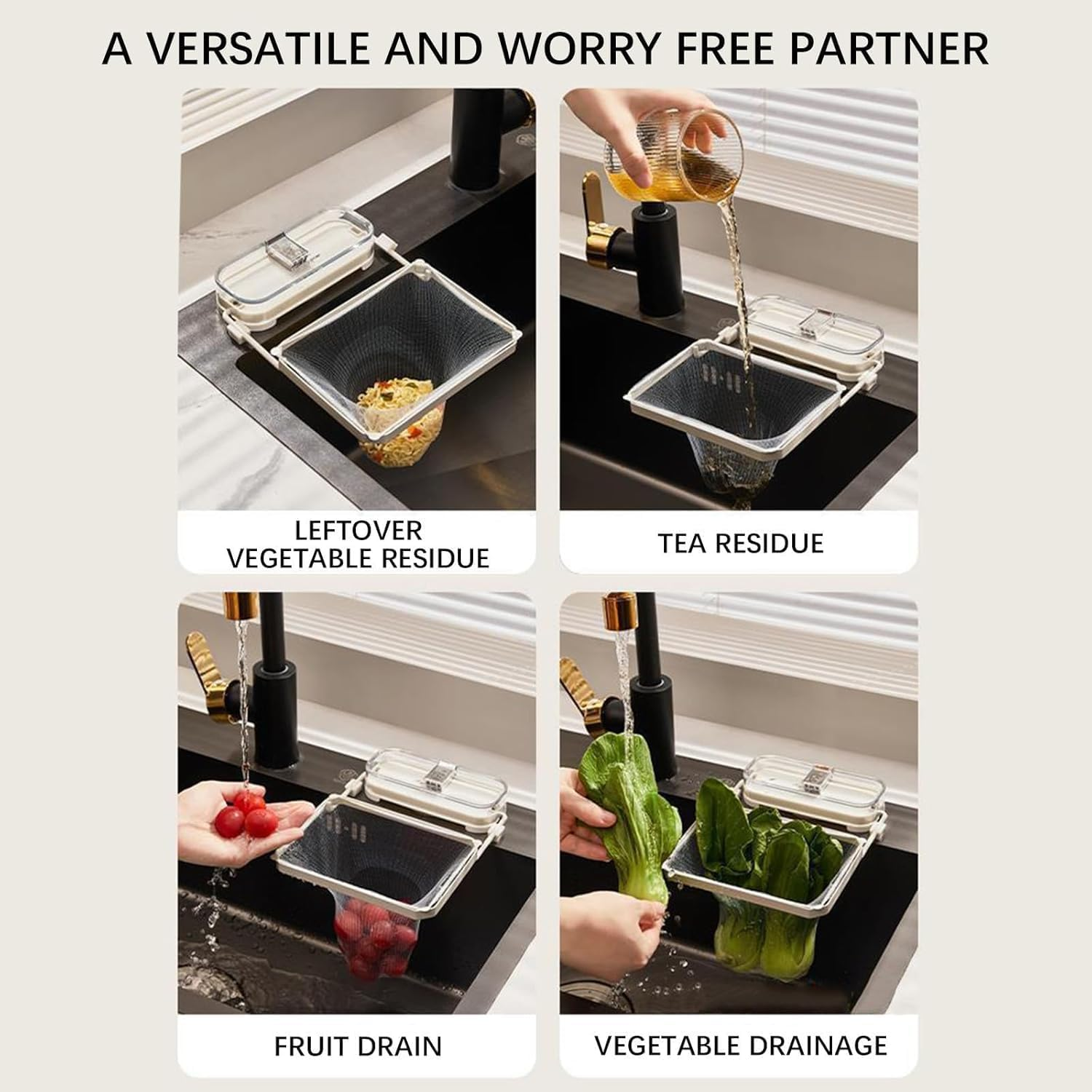 Rotatable Kitchen Sink Strainer With，100Pcs Filter Mesh Bags and Suction Cup Sink Strainer Rack Sink Filter Holder Sink Food Catcher Sink Waste Strainer for Kitchen Sink(White) image number 2