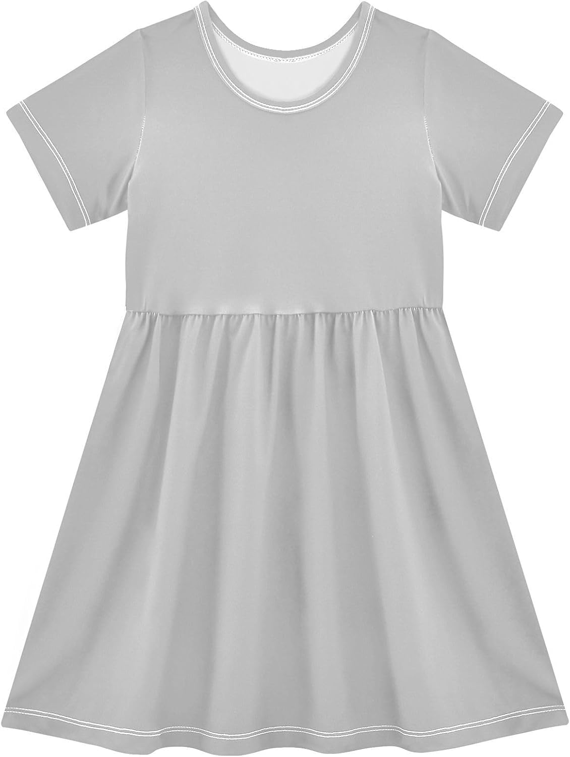 FRODOTGV Light Gray Plain Girls Princess Dresses Short Sleeve Swing Casual Sundresses for Baby Girls, Light Gray Plain, 4 Years image number 2