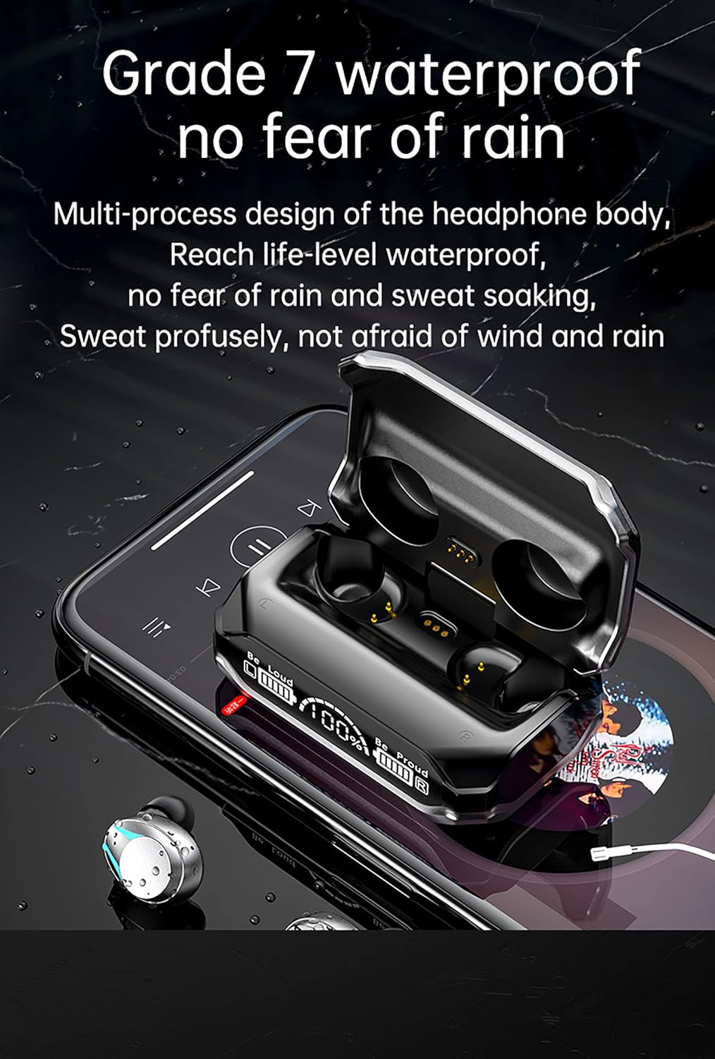 Ellenne Bluetooth 5.2 ANC Headphones - Futuristic Pattern - Simil Metal - Wireless M41 TWS Sport Waterproof Fitness Microphone HD Wireless Long Life M41 image number 6