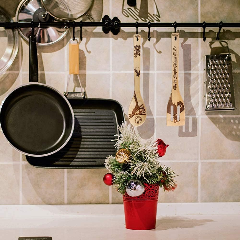 Idea Utensil Burned Wooden Spoons Set House Warming Wedding Present Slotted Spoon 5 Piece