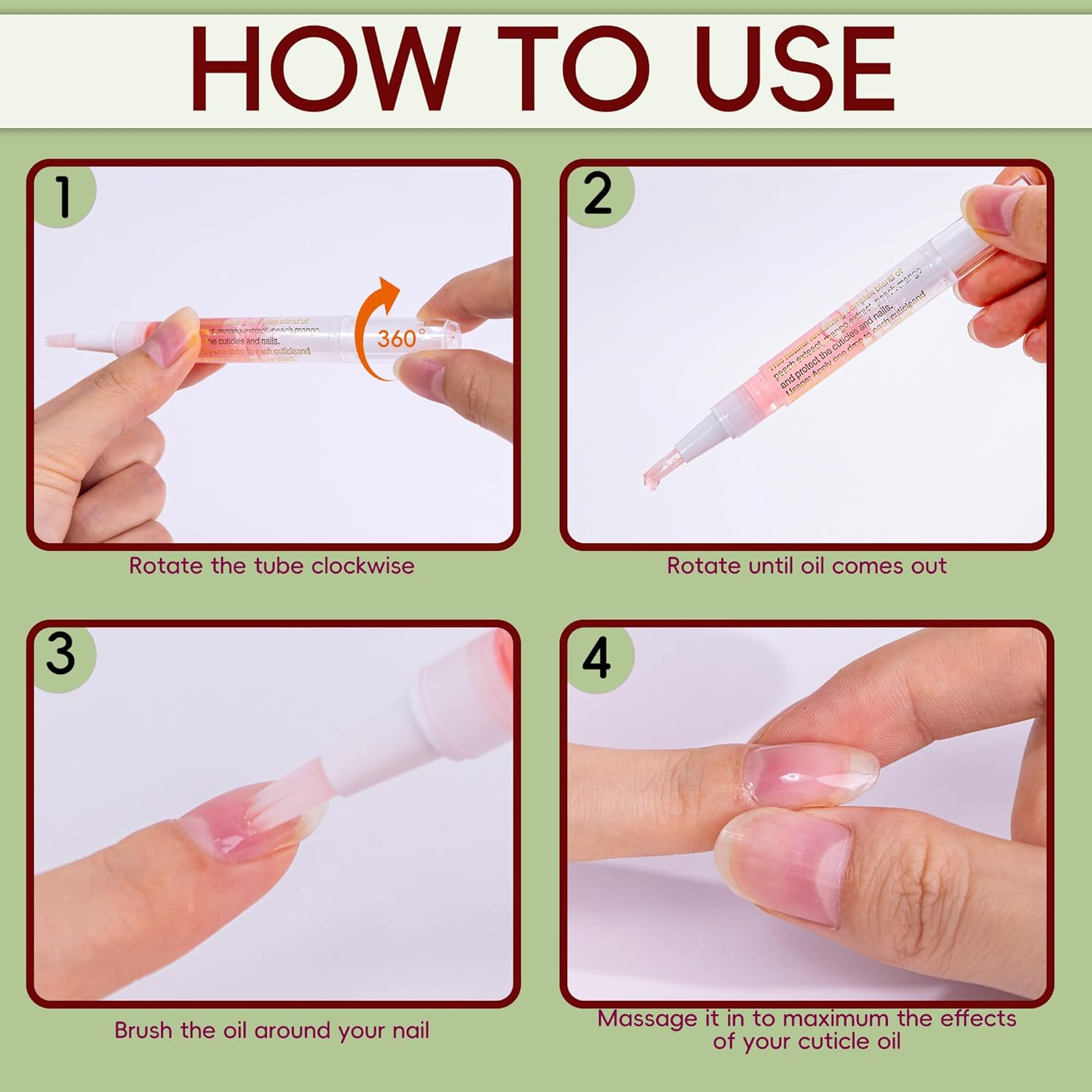 Cuticle Oil Pens - 4 PCS Revitalizing Oil Pen with Soft Brush for Nail Care, Cuticle Softener to Prevent Dry and Cracked Nails with Nail File, Mixed Scents