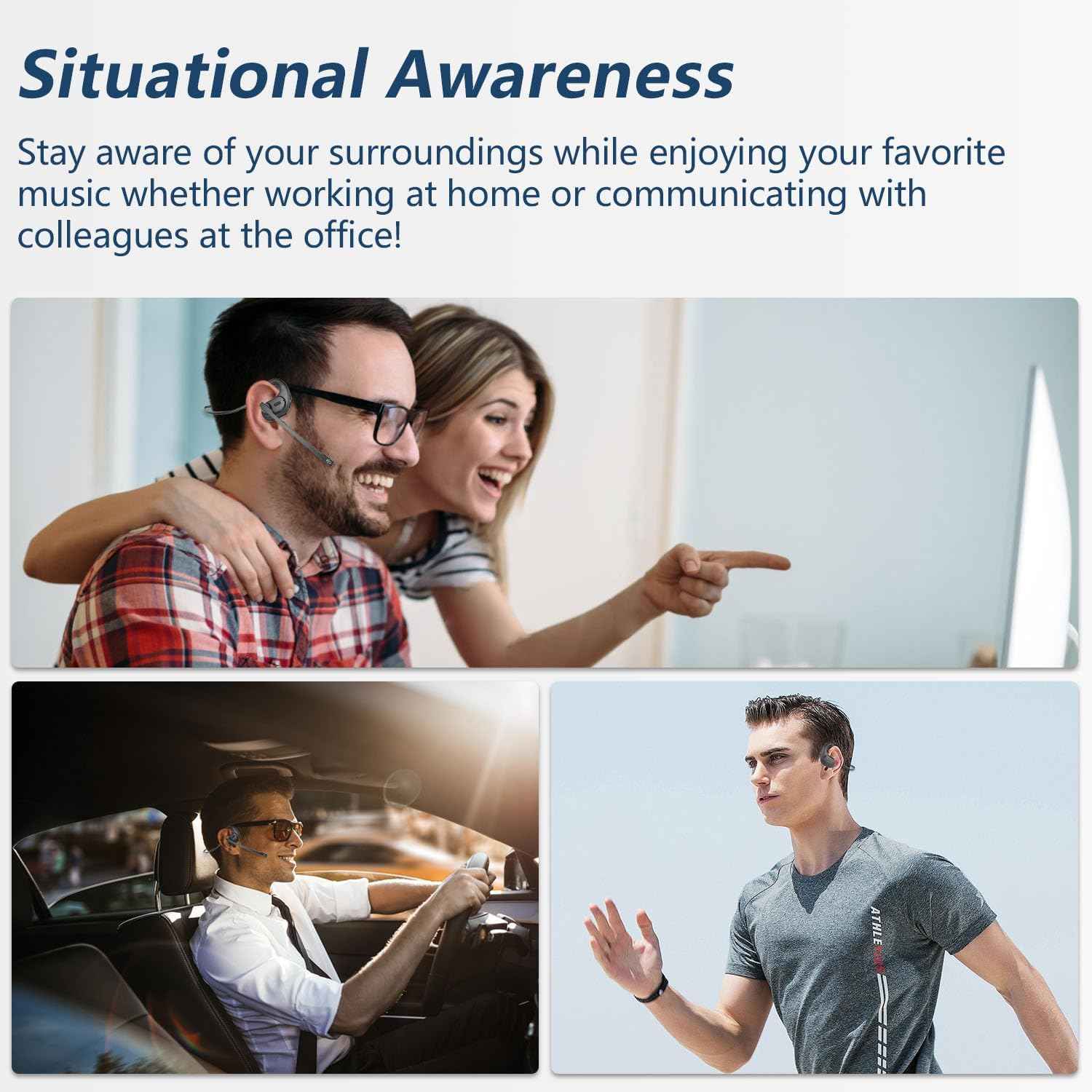 BANIGIPA Bluetooth Headset with Removable Microphone, Noise Cancelling Wireless Headset for Phones Laptop Computer PC, Open Ear Headphones for Office Meeting Running Cycling Driving Working-12 Hrs