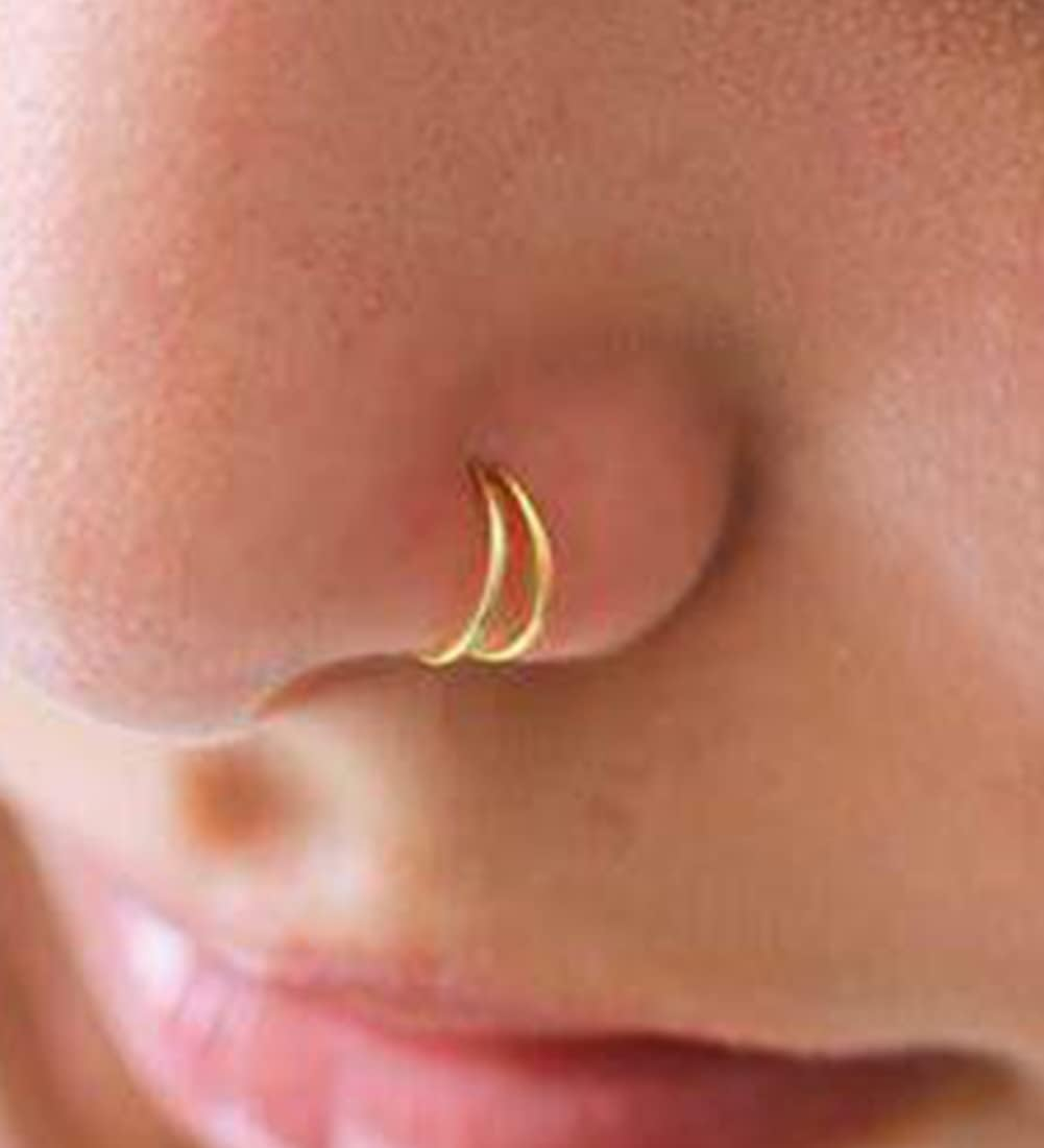 MODRSA Nose Rings Nose Rings Hoops Nose Ring Surgical Steel Nose Piercings Jewelry Double Hoop Nose Rings for Women Silver Gold Nose Rings 20 Gauge - A1 - Silver image number 7