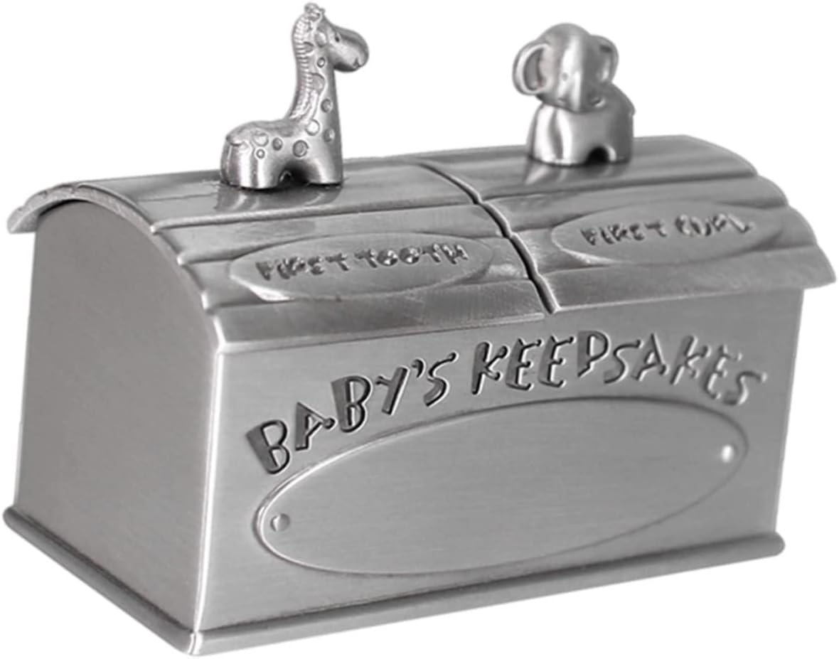 Abaodam Baby Keepsake Organizer and Tooth Storage Box for Boys and Girls, Metal Curly Hair and Milk Tooth Case, Antique Tin Finish, Baby Memory Storage for Nursery image number 2