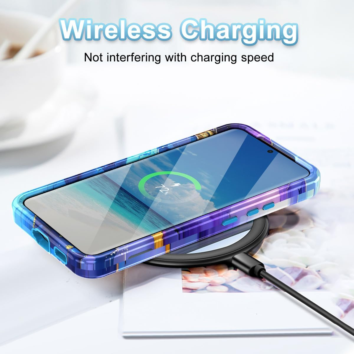 Btscase for Samsung Galaxy S22 5G Case,Marble Pattern 3 in 1 Heavy Duty Shockproof Full Body Rugged Hard Pc+Soft Silicone Drop Protective Women Girl Cover for Samsung Galaxy S22 6.1 Inch,Sky Blue