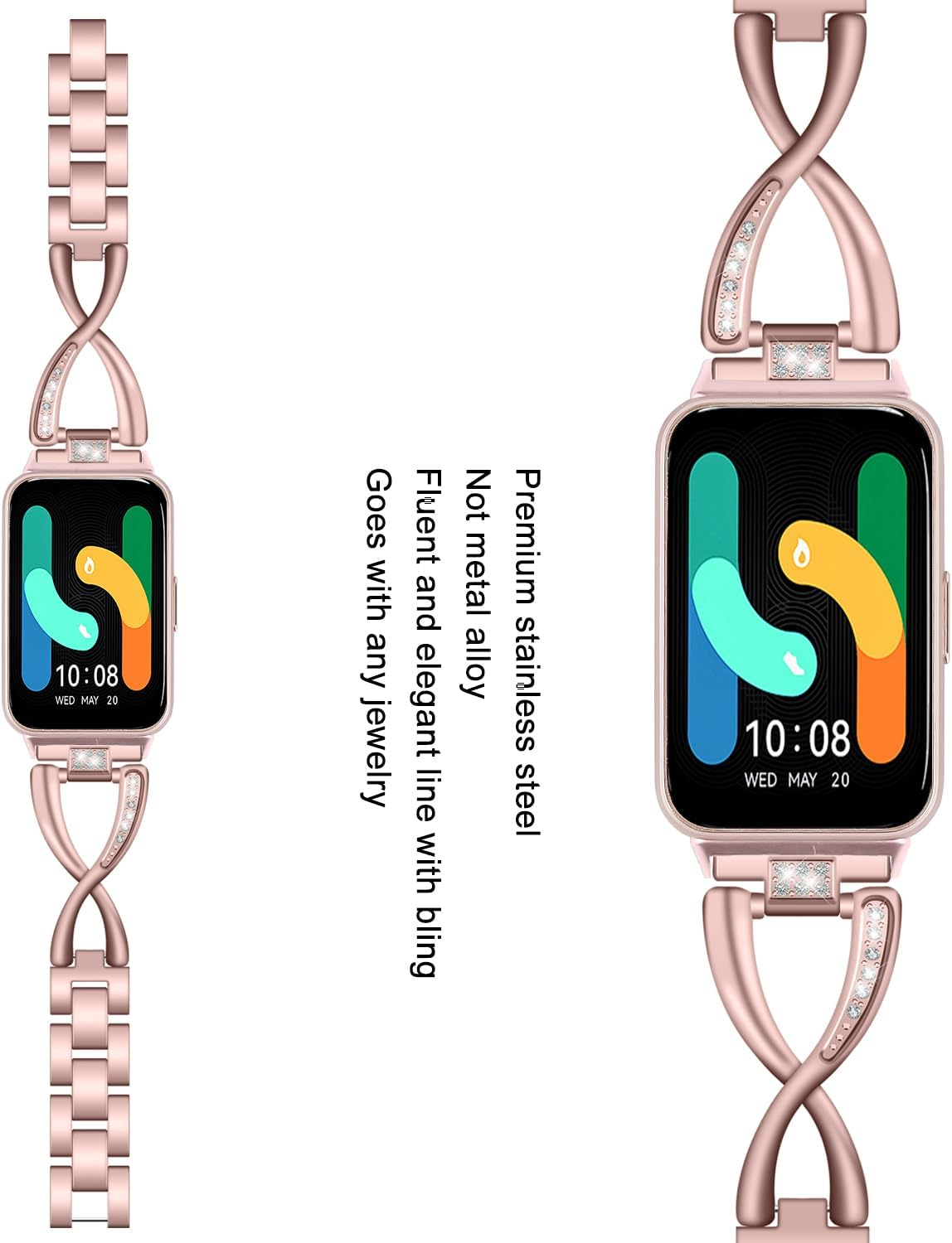 Compatible with Samsung Galaxy Fit 3 Bands, Big X Premium Stainless Steel Quick Release Bracelet, Wristband Stainless Steel Bracelet Replacement Straps for Women image number 6