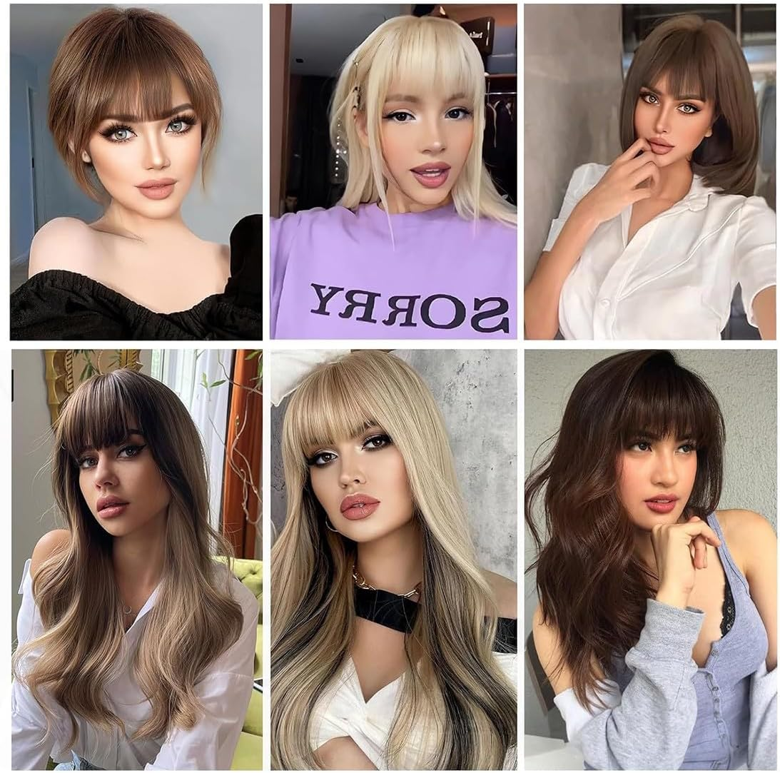 JEYORZY Pack of 2 Clip-In Fringe, Clip on Air Bangs, French Fringe, One Piece Wig with Natural Bangs, Hair Bangs for Women, Bangs Extension for Women'S Wigs (Dark Brown and Light Brown) image number 3