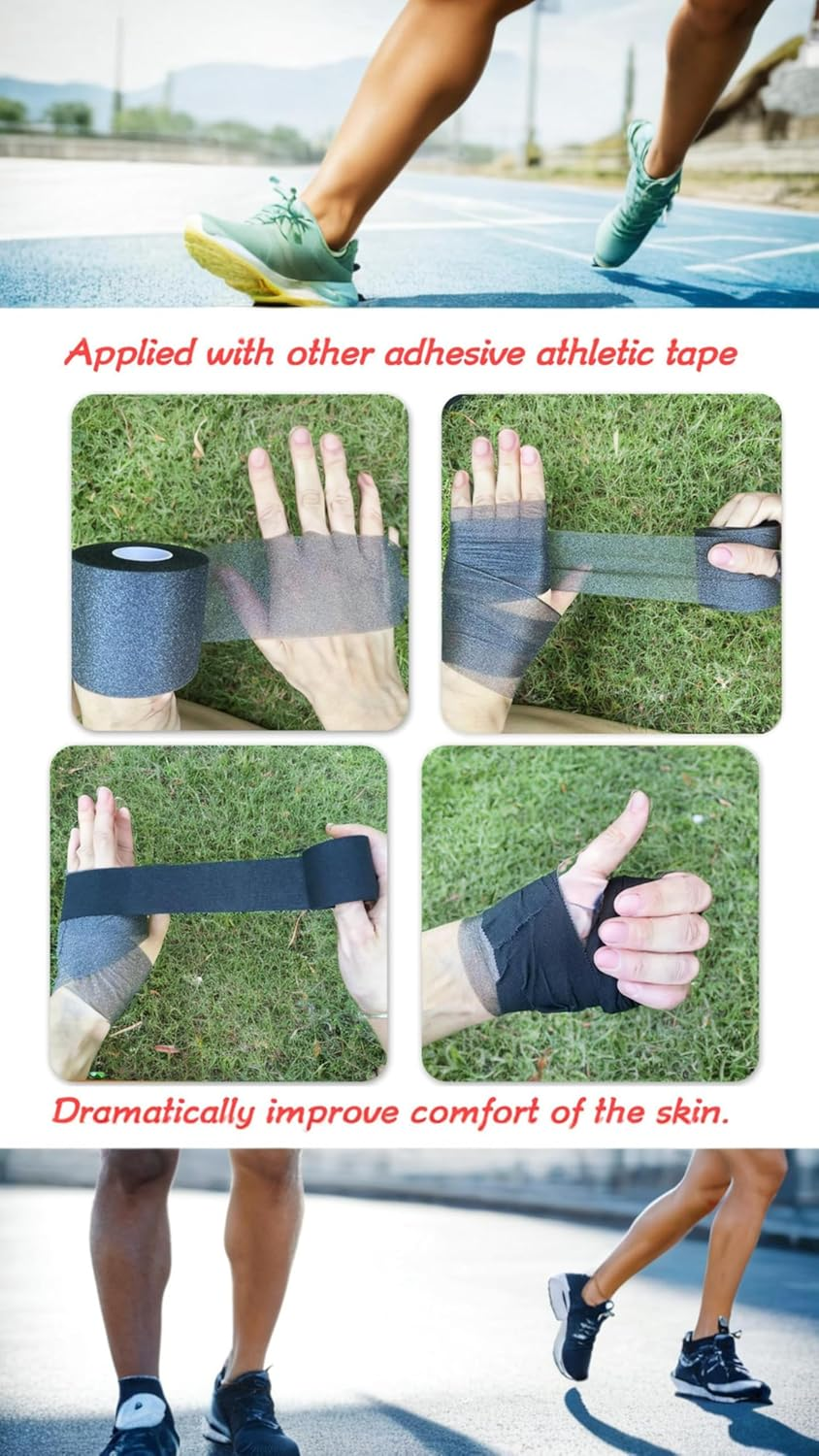 Honwor Sports Wrap Bundle: Black Prewrap Tape for Athletic Use, Hair Headbands, Foam Underwrap - 3 Rolls Set. Stay Comfortable and Prepared for Action! image number 3
