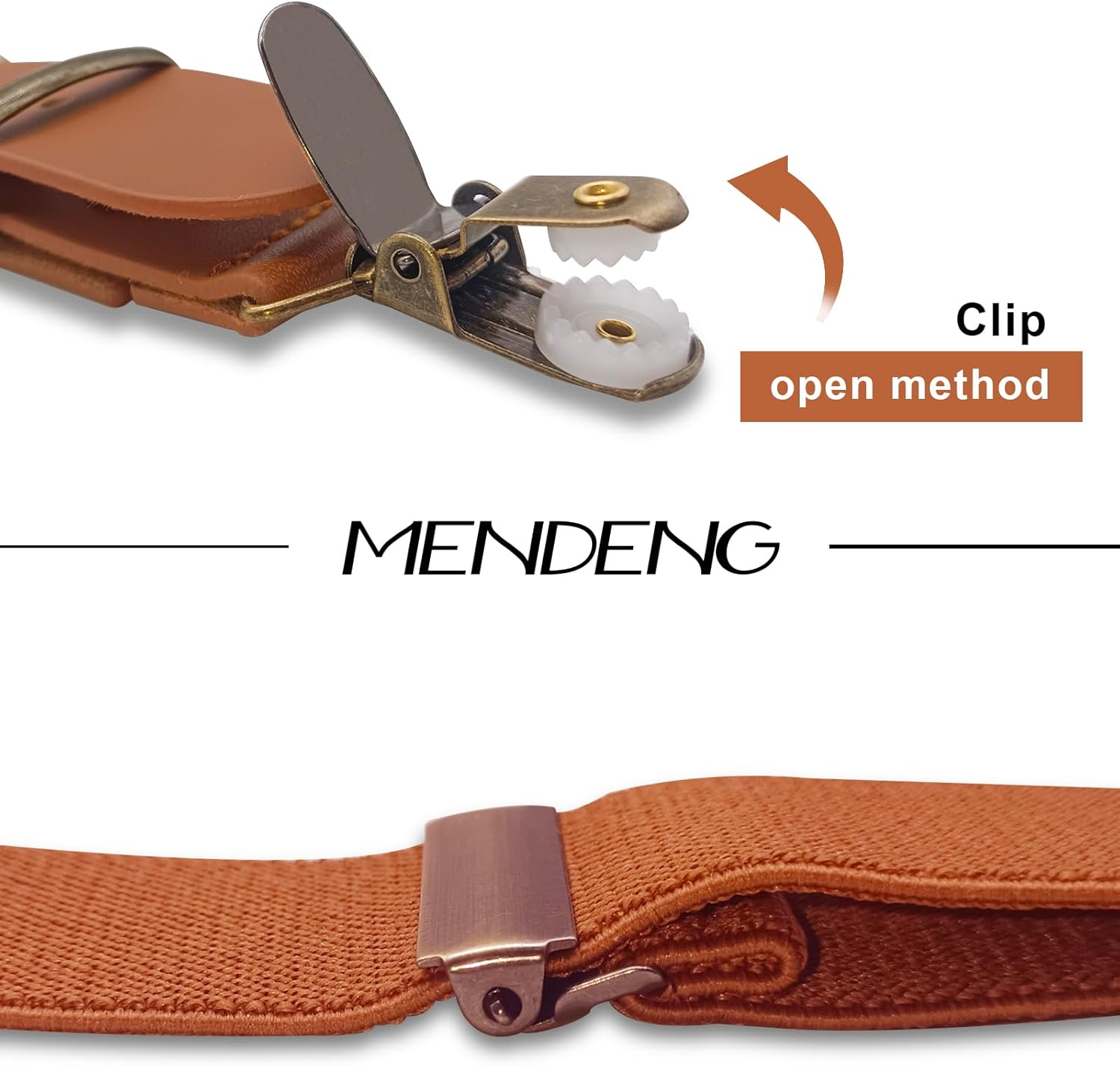 MENDENG Adjustable Suspenders for Men Bronze Metal Clips Braces with Leather - Brown Leather/Coffee image number 4