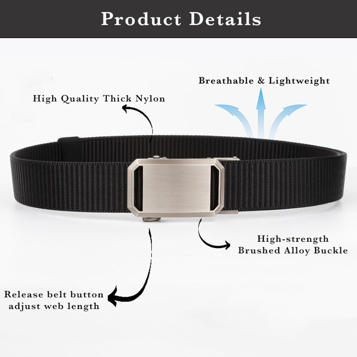 Men'S Elastic Nylon Belt with Heavy-Duty Automatic Metal Buckle, Quick-Dry Adjustable Cut-To-Fit Belt for Business & Casual, 130Cm Length, Fits 70-117Cm Waist image number 5