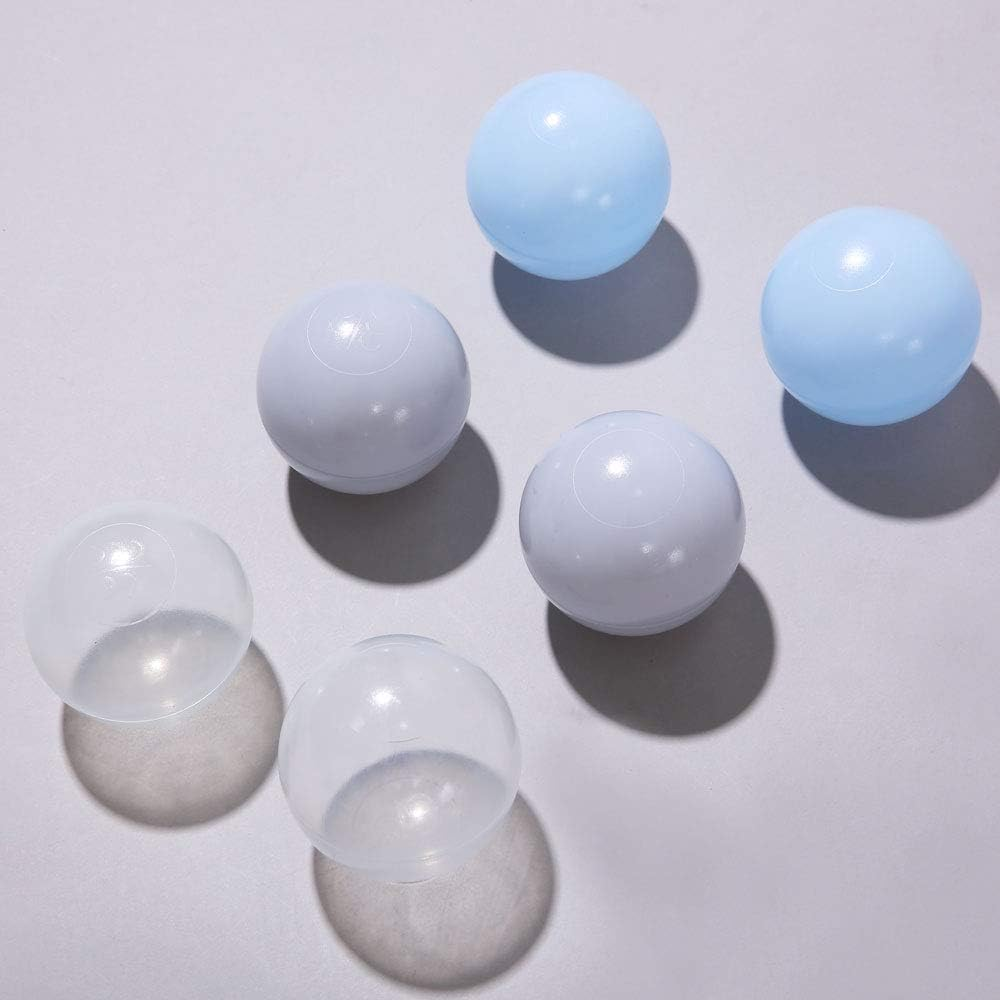Playmaty Colorful Ball Pit Balls - 100 Pieces Phthalate Free BPA Free Plastic Ocean Balls Crush Proof Stress Balls for Kids Playhouse (Light Blue/Light Gray/Clear) image number 5
