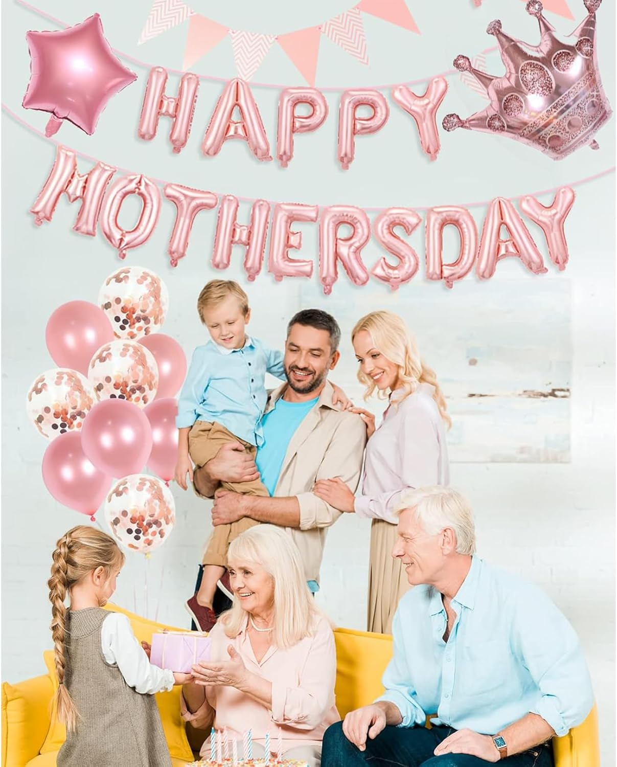 Mothers Day Party Balloons Kit Decorations Pink HAPPY MOTHERS DAY Letter Aluminum Mold Balloon Set - Best Mom Ever Decorations Mothers Birthday Party image number 5