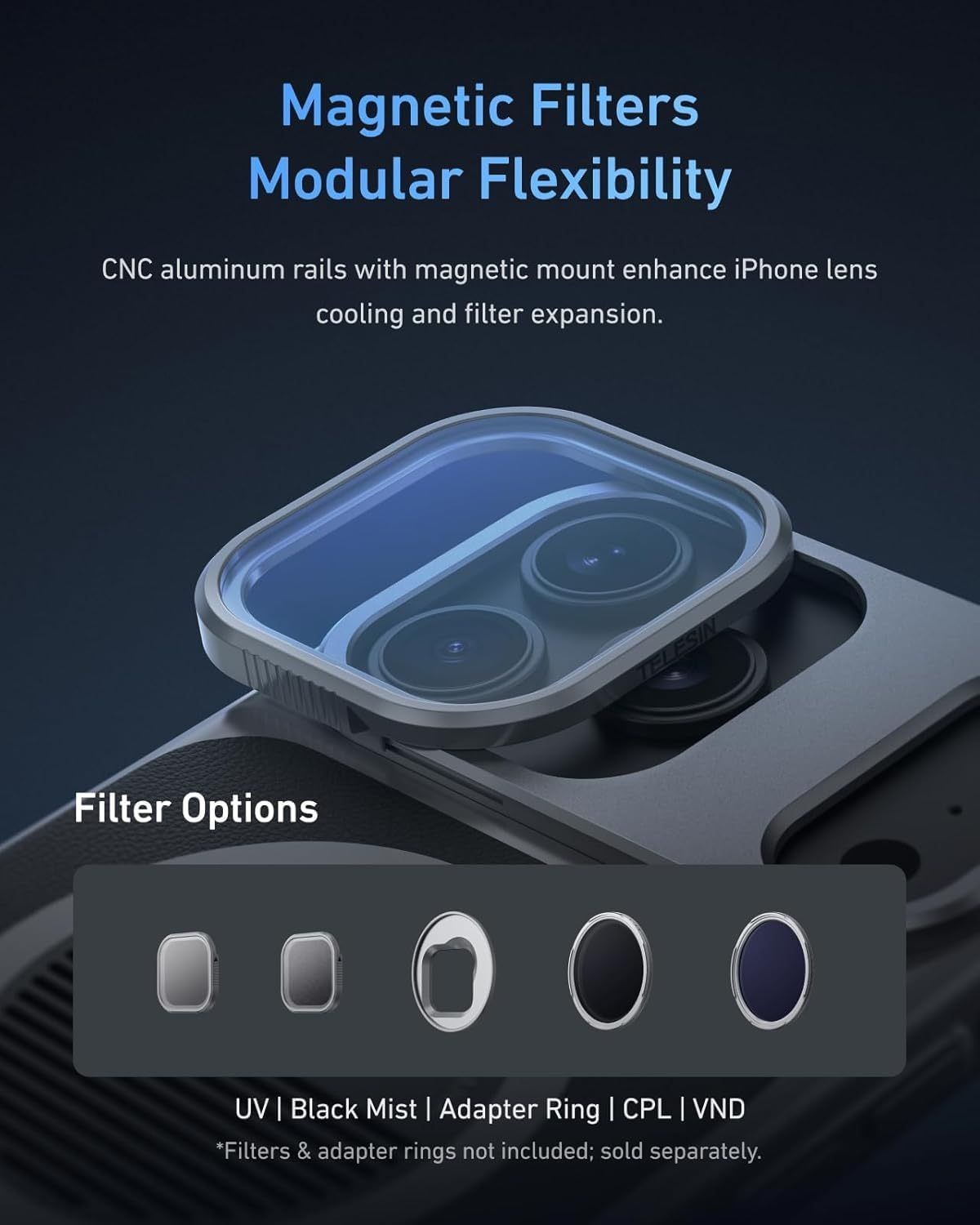 TELESIN Master Grip Kit for Iphone 17 Pro, Magnetic Phone Camera Grip with C03 Selfie Light+ UV Filter+ Black Mist 1/4 Filter + Graphene Case, Creator Combo Built Wireless Charging image number 4