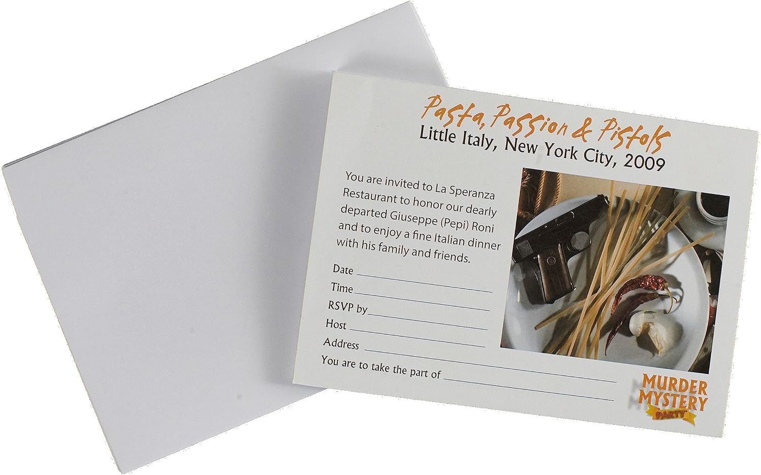 University Games - Pasta, Passion and Pistols Murder Mystery Party Game