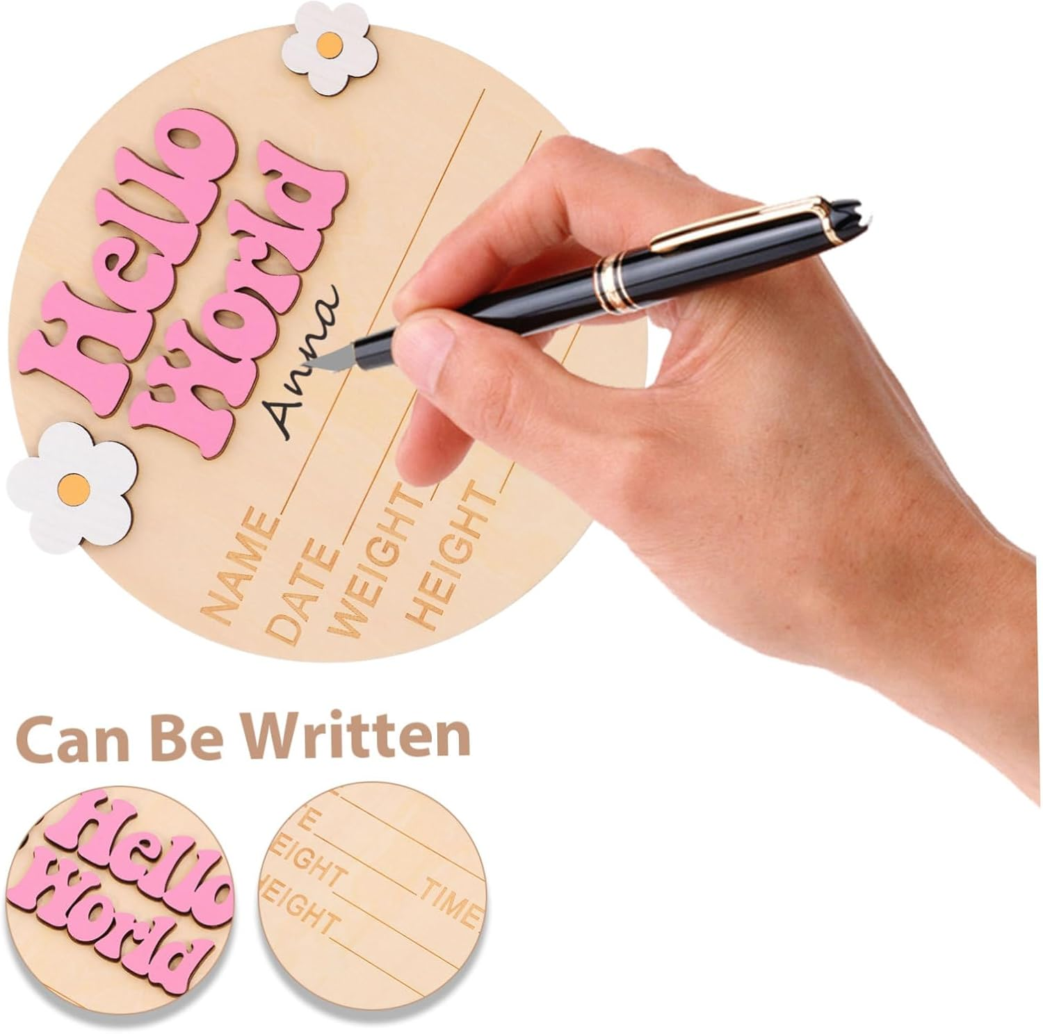 Rustic Announcement Sign with Flower Decor Newborn Name Photo Prop for Nursery Milestone Birth Details Keepsake Hospital and Shower Gift