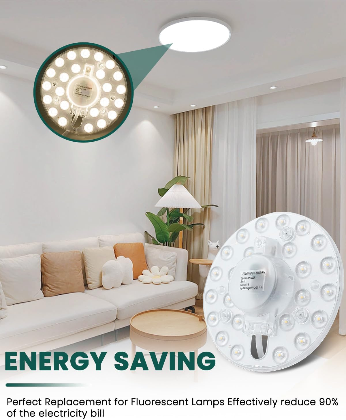 Doright LED Ceiling Light Replacement, 12W LED Light Source Module Retrofit Light Kit Natural White 4000K, Circle Led Fan Light Replacement for Ceiling Light, Fan Light, AC220V