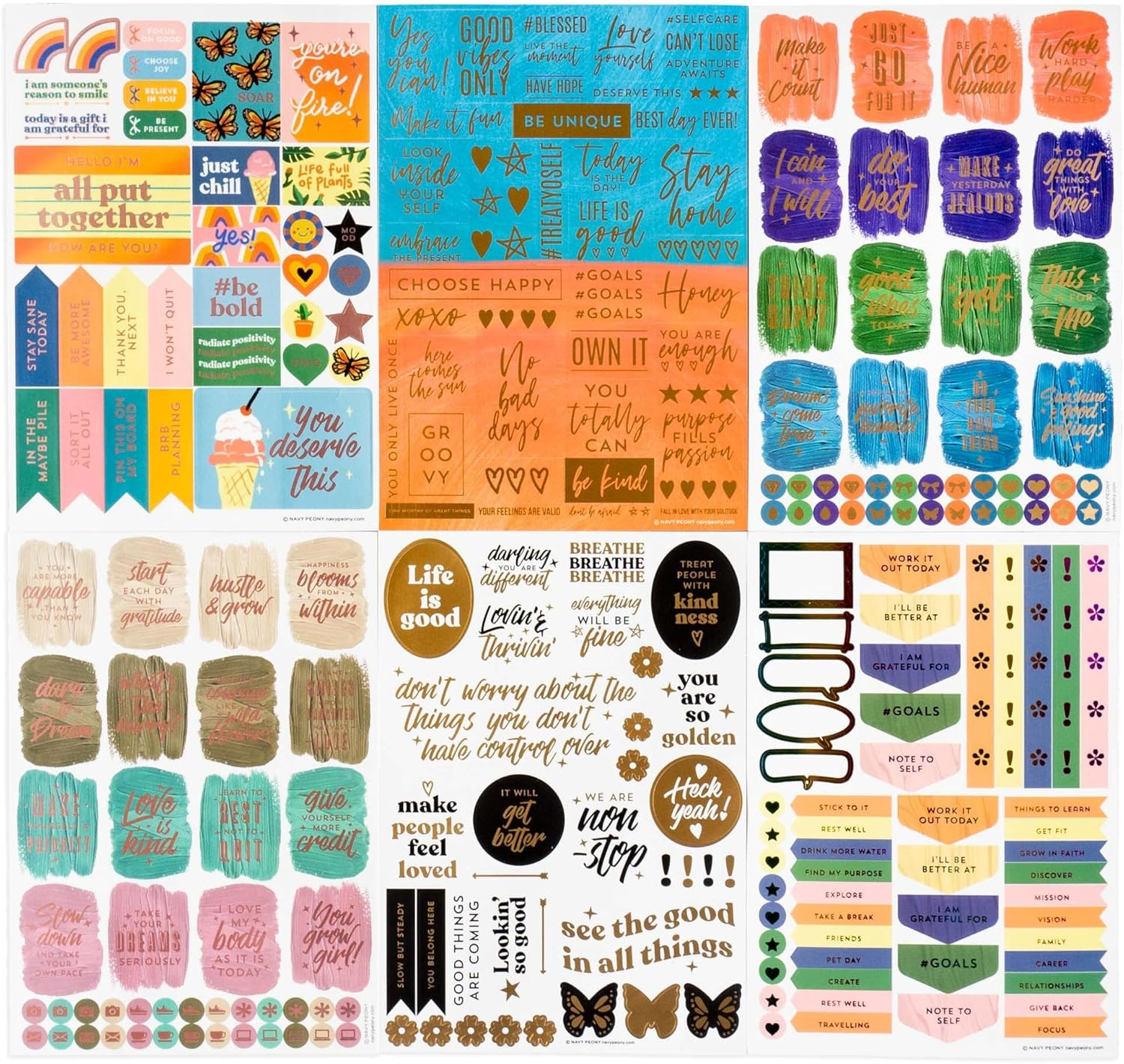 Navy Peony Motivational Vision Board Stickers (270Pcs, 6 Sheets) - for Parties, Planners image number 5