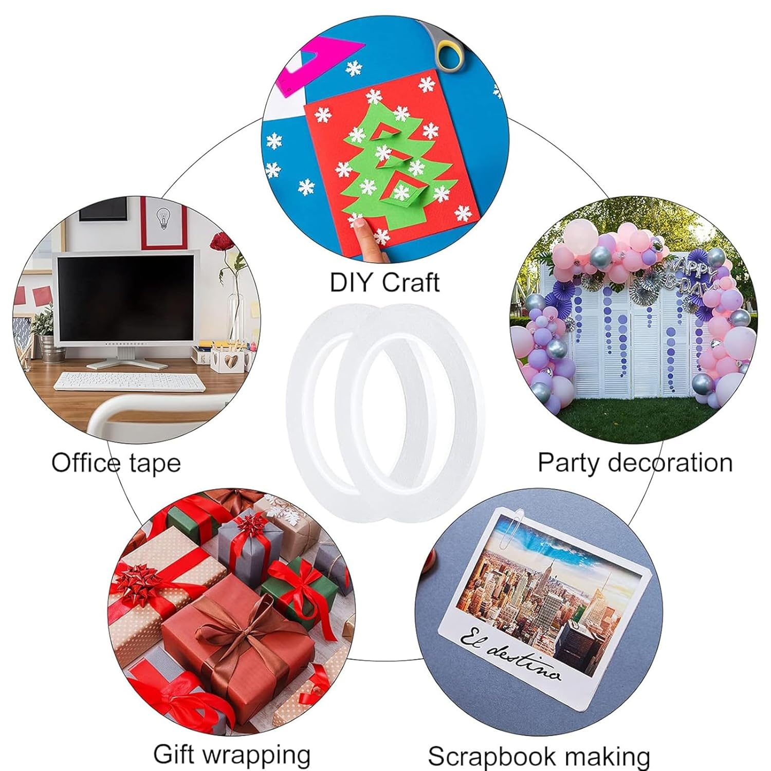 8 Rolls Double Sided Tape, Strong Self-Adhesive Tape 15Mm X 12M Each Roll for Craft Supplies, DIY Craft Projects, Handwork, Gift Wrapping and Office School Stationery Supplie