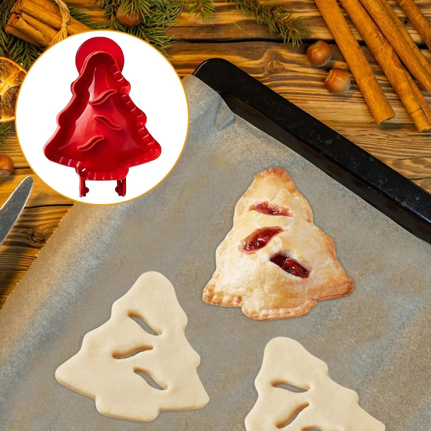 Christmas Hand Pie Making Mold - Christmas Tree Shape Mold Hand Pie Maker | Household Pocket Size Pie Dough Press Baking Molds for Meat Pies, Fruit Tarts image number 1