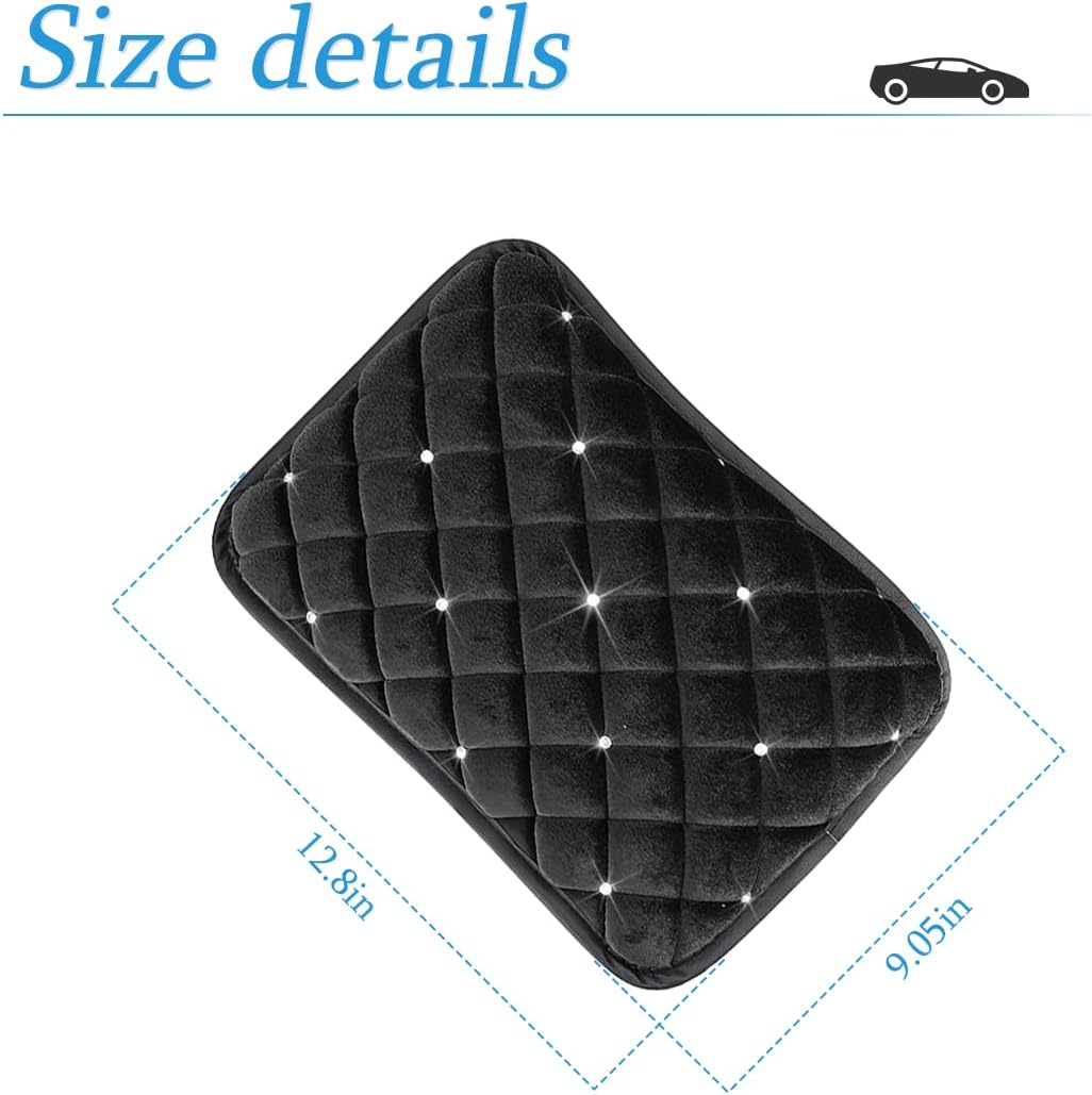 AUCELI Fluffy Car Armrest Cover, Bling Diamond Auto Center Console Pad, Soft Seat Box Protector, Plush Cushion for Arm Rest, Vehicle Interior Protection Accessories, Universal Fit Truck SUV image number 3