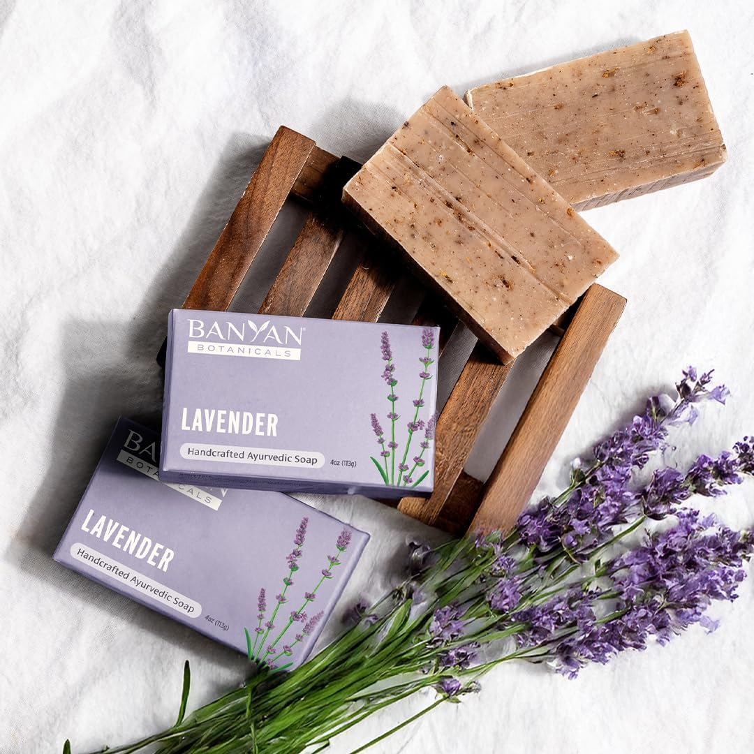 Banyan Botanicals Organic Lavender Soap - with Rosemary & Lavender Essential Oils & Lavender Flowers - 4 Oz - Experience the Calming & Relaxing Effects of Lavender Every Time You Shower image number 1