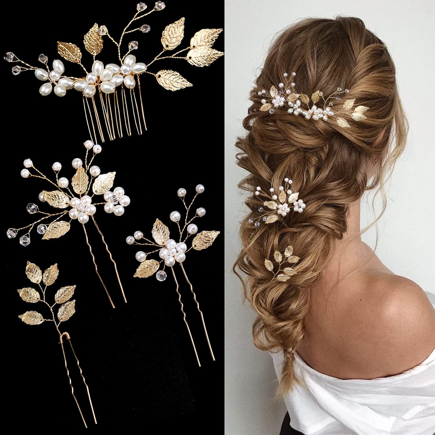 La Jolie Jasmin 4 Pcs Hair Pins, Floral Hair Clip Bridal Accessories for Women and Girls - Pearl Wedding Flower Hair Accessories for Women