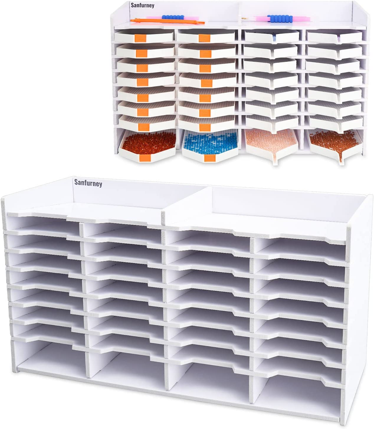 Sanfurney 32 Slots Large Diamond Painting Tray Tower Organizer with Drill Pen Holder, Multi-Boat Plates Storage Rack, Diamond Painting Accessories Tools Kits, Gift for Adults DIY Craft Arts image number 1