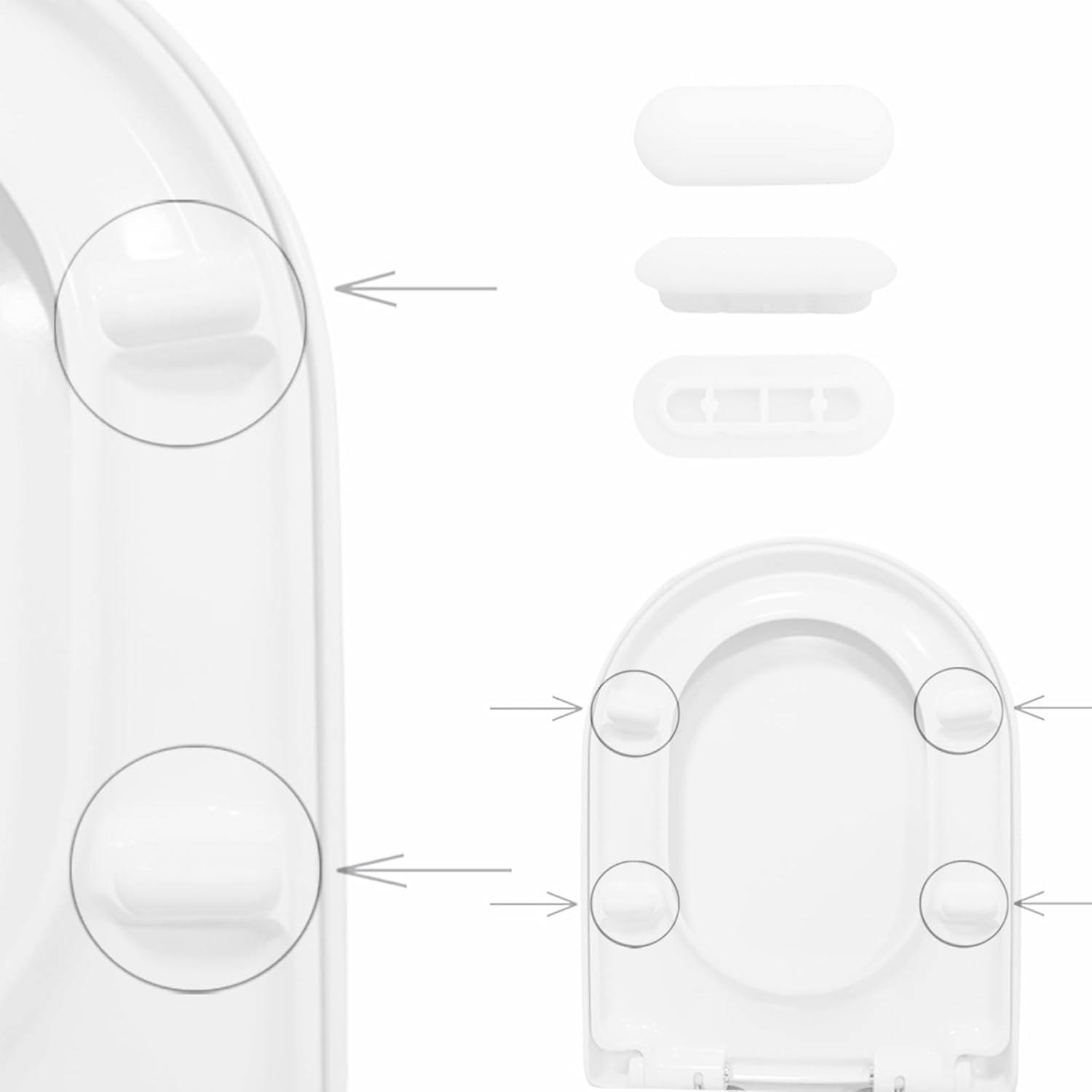 6 Pieces Buffer Toilet Seat, Toilet Seat Buffer, Toilet Lid Buffer, Toilet Lid Stopper, Spacer for Toilet Seat Damper, Toilet Seat Cover Buffer for Toilet Seat, for Home, Office, Hotel (White)