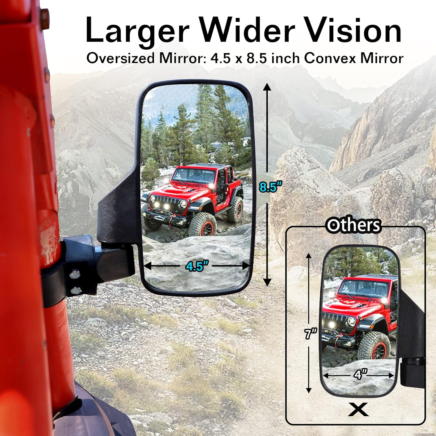 BETOOLL Adjustable Pair UTV Side Mirror Set 1.75 or 2Inch Roll Bar Cage Universal UTV Side View Mirrors High Impact image number 4