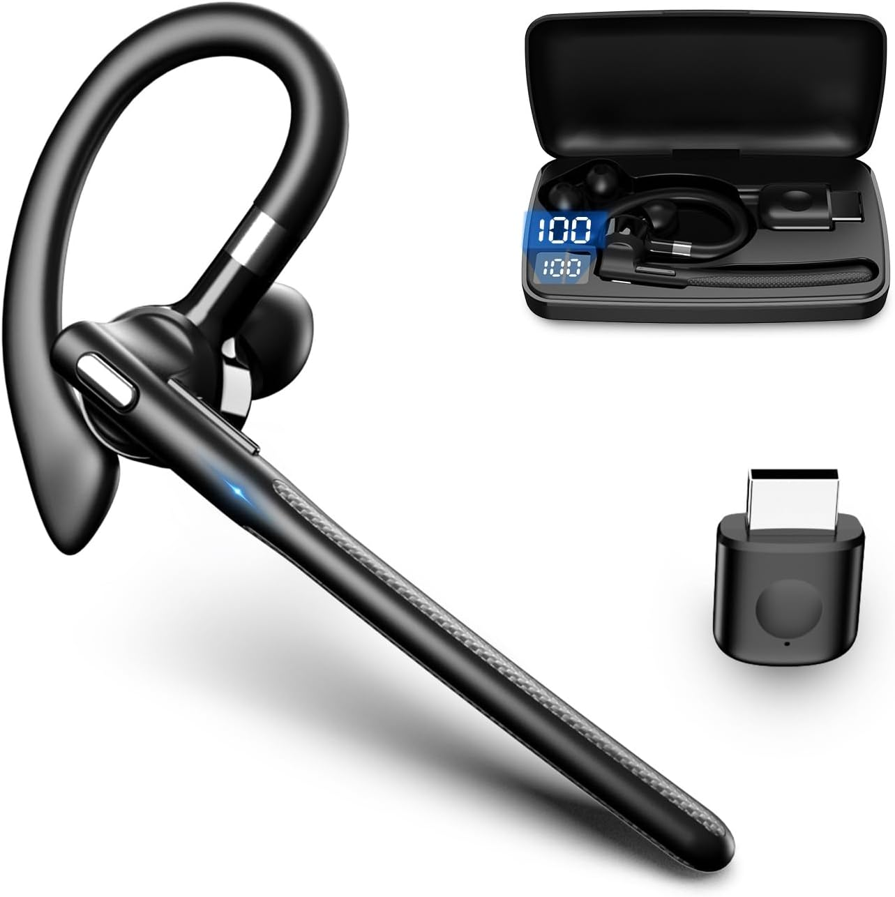 LICAEVEY Bluetooth Headset V5.4, Wireless Bluetooth Earpiece with 500Mah Charging Case 6 Hours Talking Time Built in Noise Canceling Double Mic Headphones for Driving Trucker image number 1