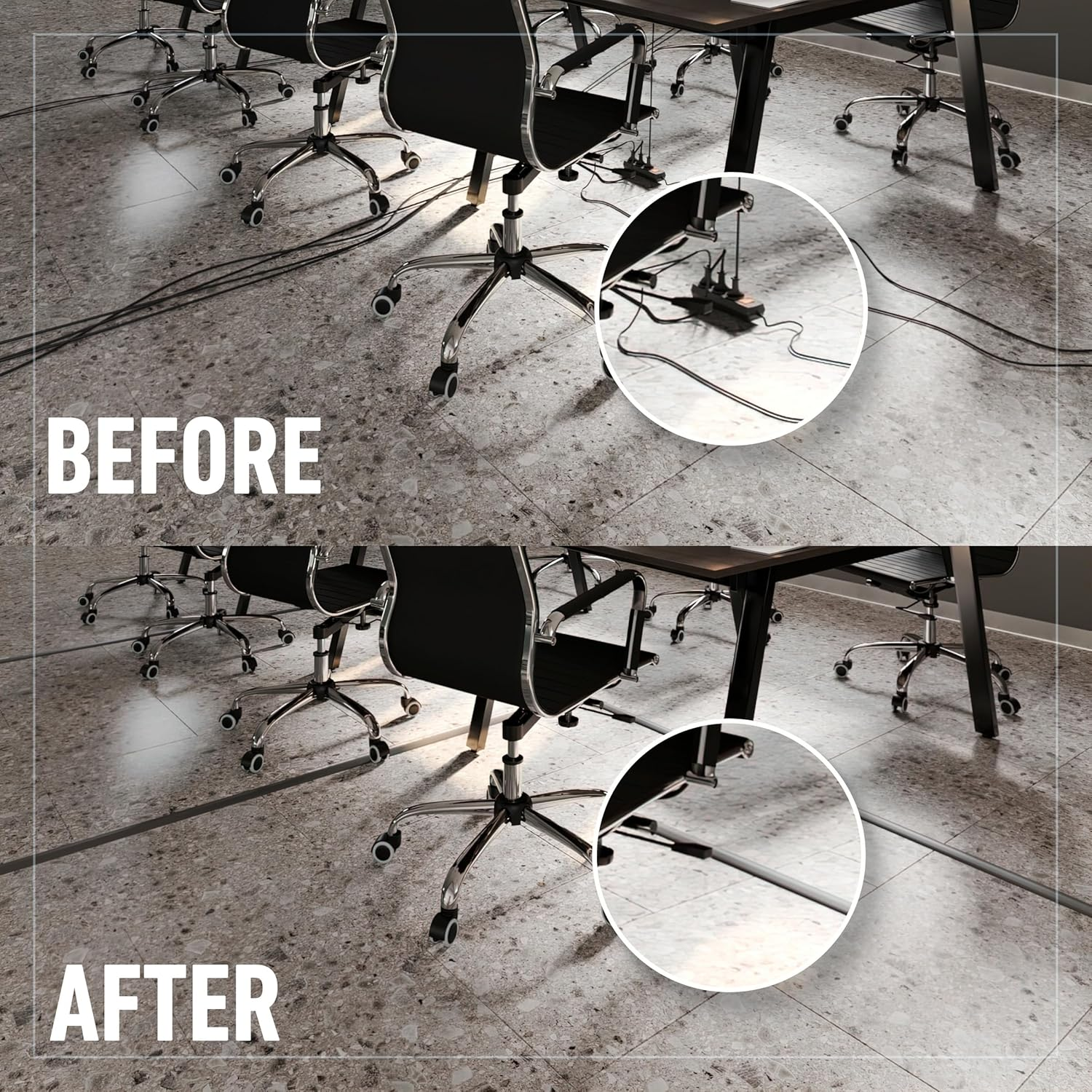 Wiremold Floor Cord Management Kit, Corduct, Cord Protector, Wire Organizer and Hider, Rubber Cable Cover and Concealer, Gray, 5 Feet, CDG-5 image number 5