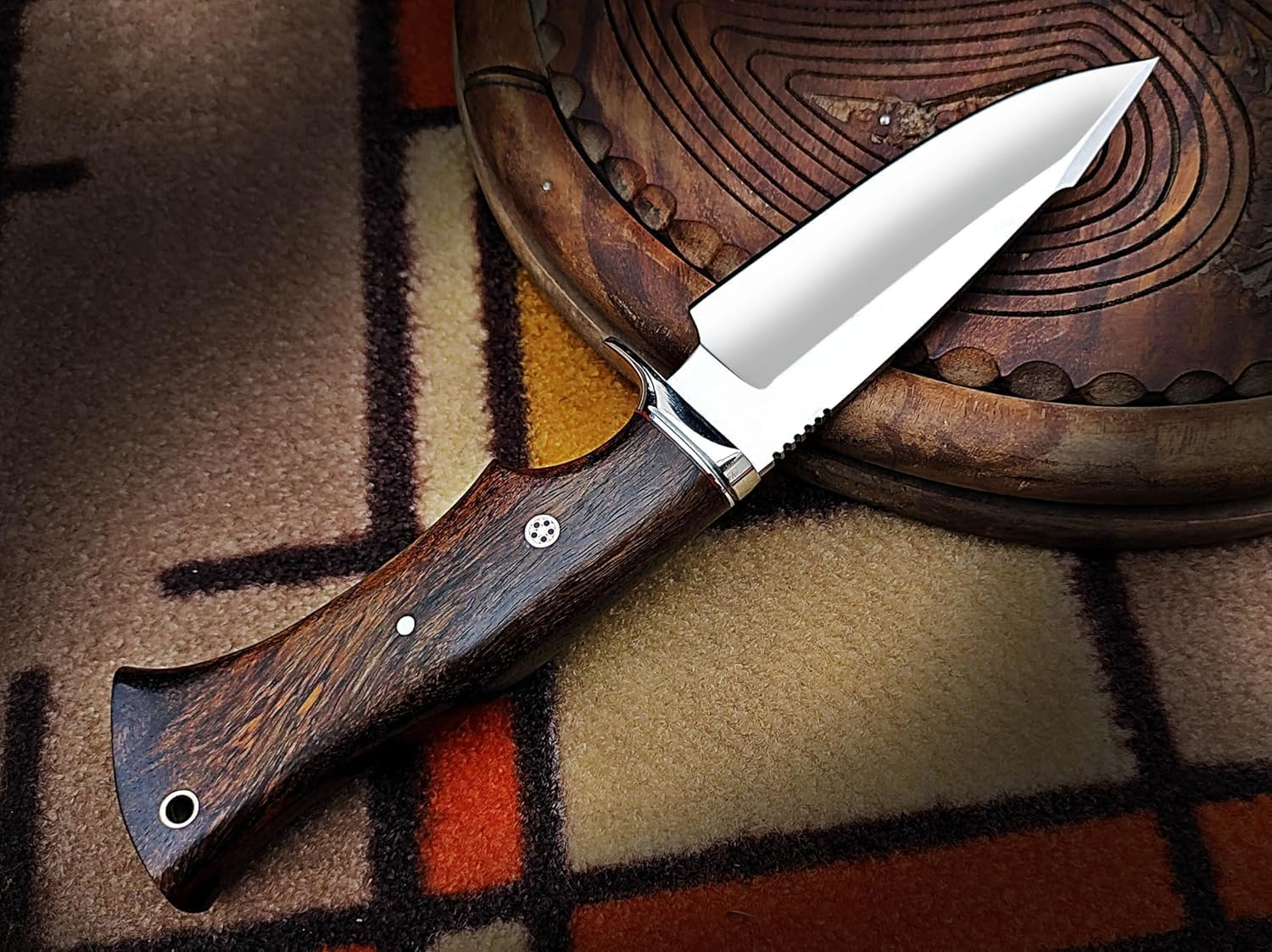 Handmade D2 Steel Fixed Blade Kitchen Knife &ndash; Full Tang Knives Rosewood Handle & Sheath Ideal EDC Knife for Skinning, Camping, Bushcrafting and Outdoor Activities Xmas Gift. image number 4