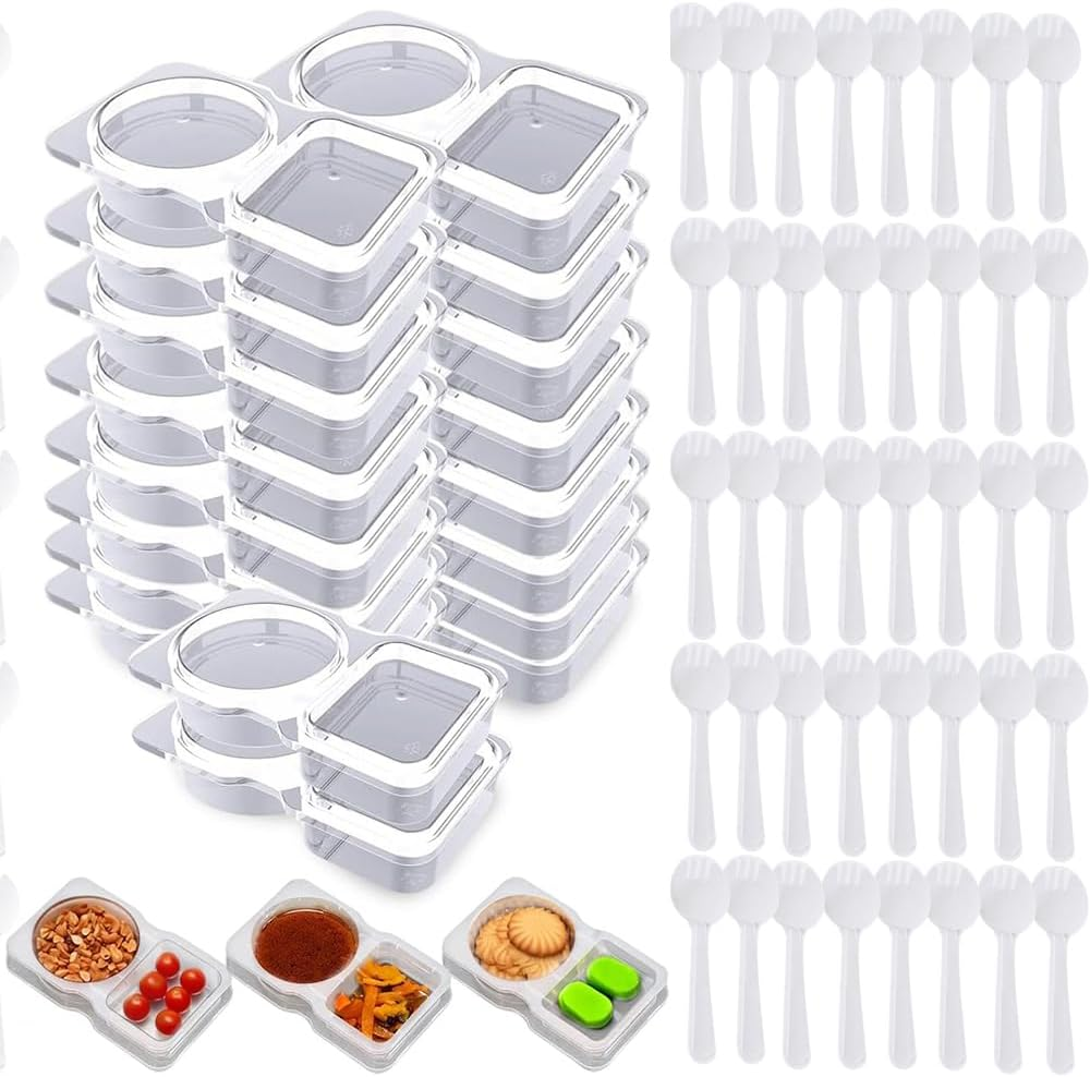 50-Pack Leakproof Dual-Compartment Sauce Containers with Lids & Spoons &ndash; Bpa-Free, Reusable 60Ml Food Storage for Dips, Snacks, Salad, Party, Picnic, Travel & Takeout &ndash; Microwave Safe image number 5