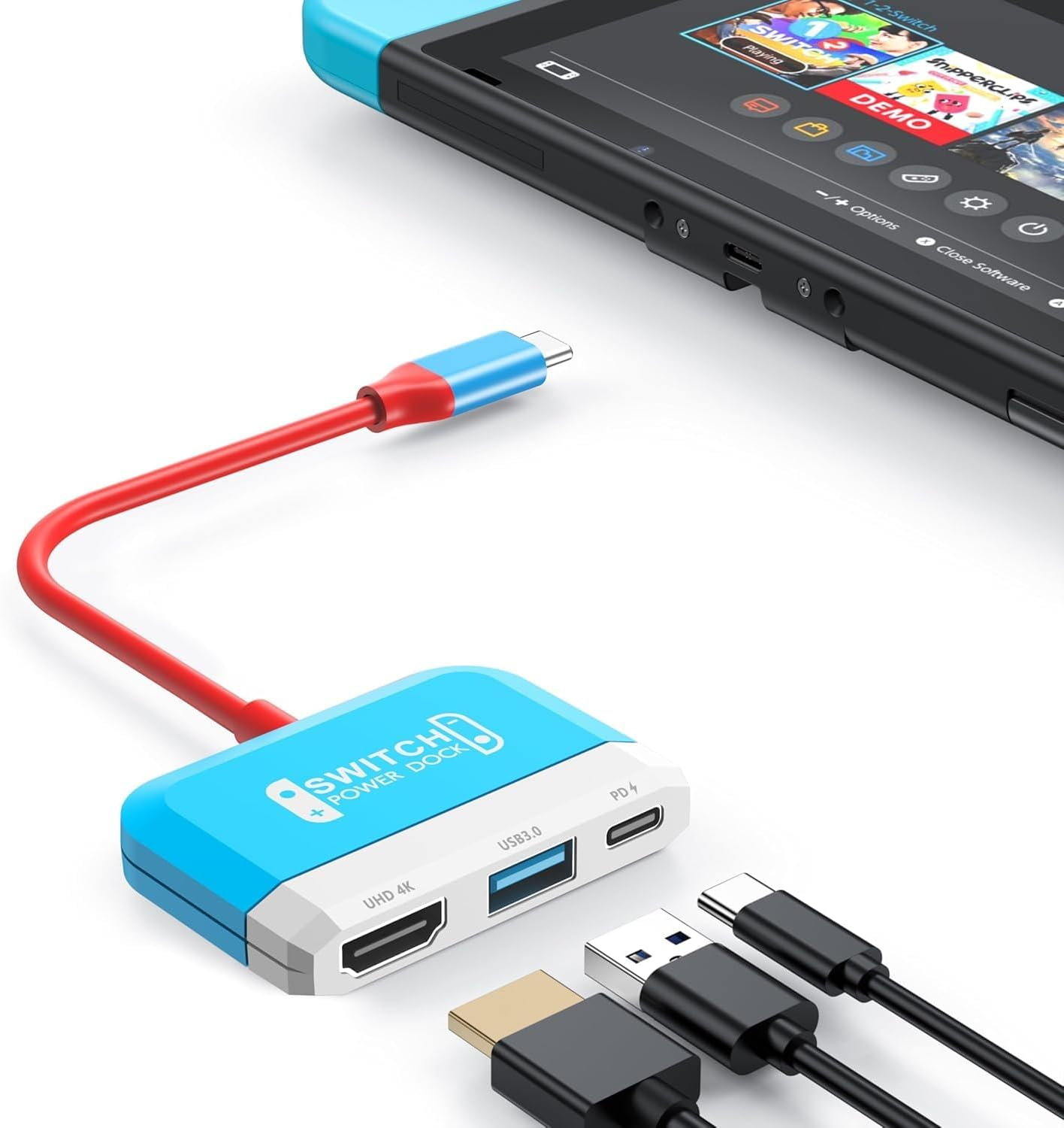 RREAKA Switch Dock for Nintendo Switch OLED, 3 in 1 Switch TV Adapter with 4K HDMI, USB 3.0 Port, Type C 100W Charging, Portable Switch Docking Station Travel, for Samsung Dex S24, Macbook (Blue3) image number 3