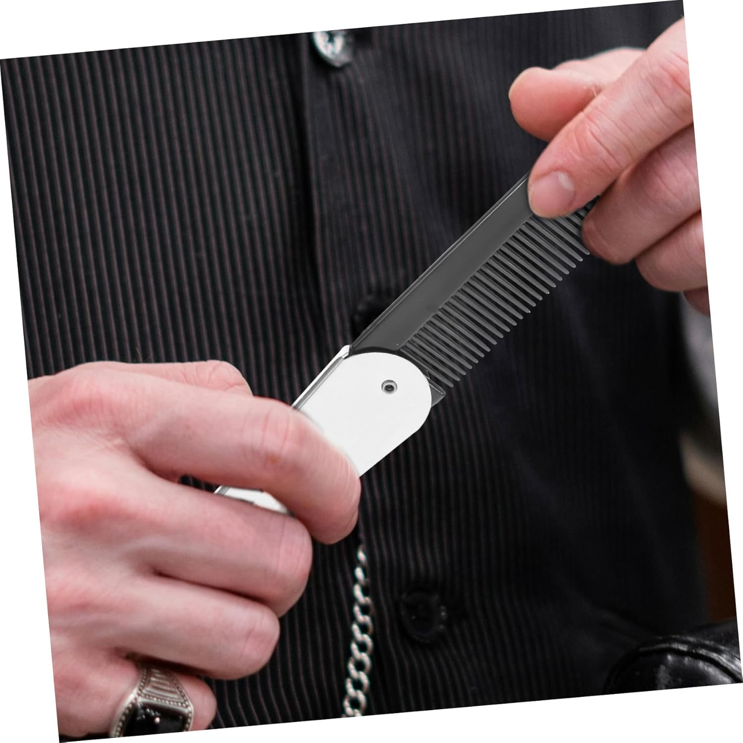 Baluue Stainless Steel Folding Comb Portable Mini Pocket Hairdressing Hair Comb for Travel Salon Use Men and Women image number 6