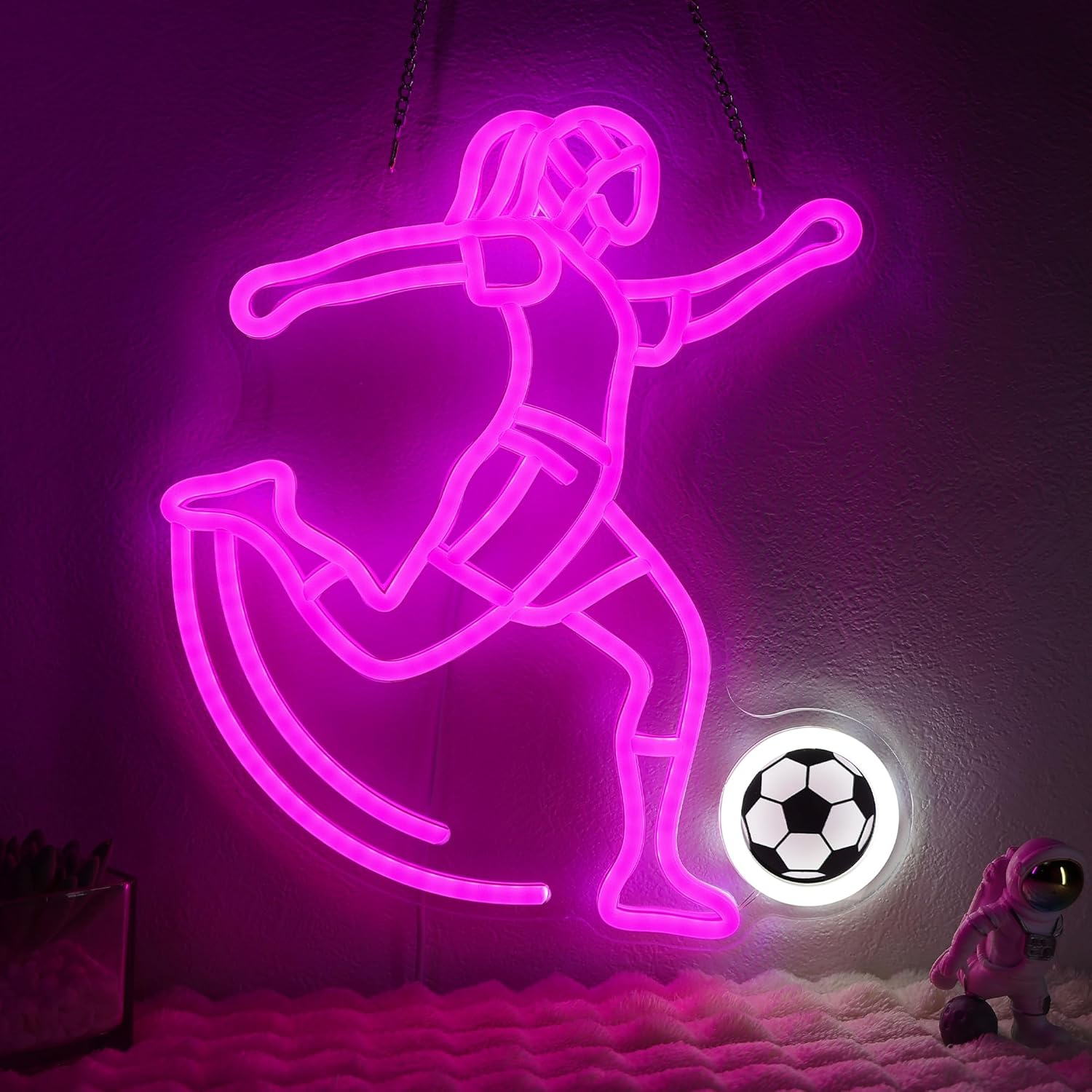Okiyid Soccer Neon Sign for Girls - Dimmable Sport Wall Decor with USB Power,Unique Gifts for Soccer Girls Women, LED Neon Lights for Friends College Dorm Football Fans Accessories