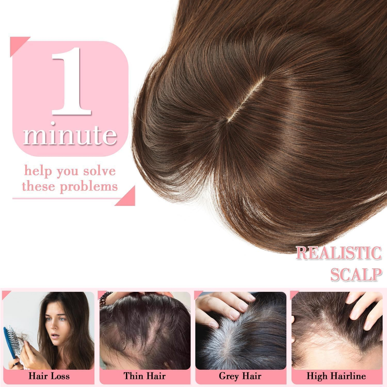 Long Wavy 18Inch Hair Topper Big Base Cover Thinning Clip in Hair Toppers for Women Fiber Wiglets with Fringe (Light Brown, 18 Inch) image number 1