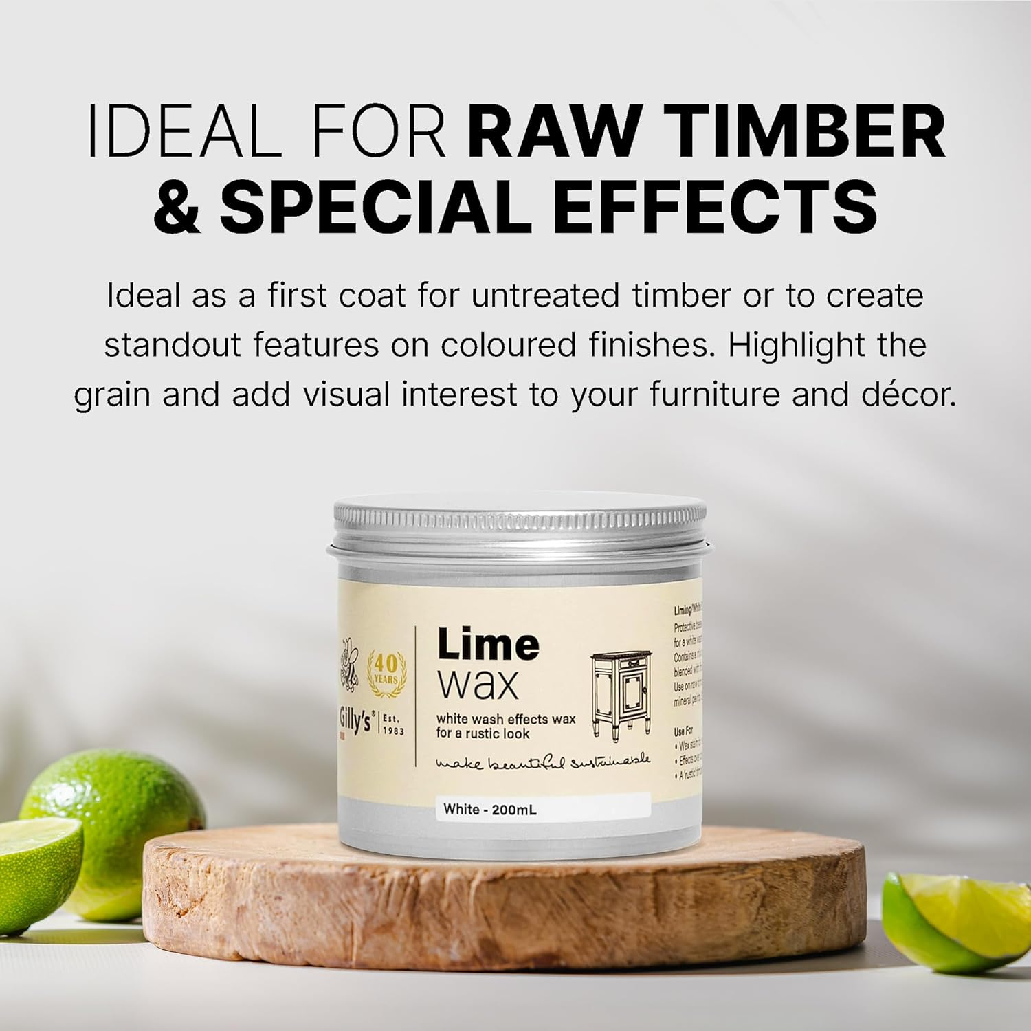 Gilly'S Lime Wax 200Ml &ndash; White Effects Wax for Timber & Chalk Paint Finishes | Create a Whitewashed or Liming Effect | Natural Blend of Waxes, Oils & Titanium Dioxide image number 3