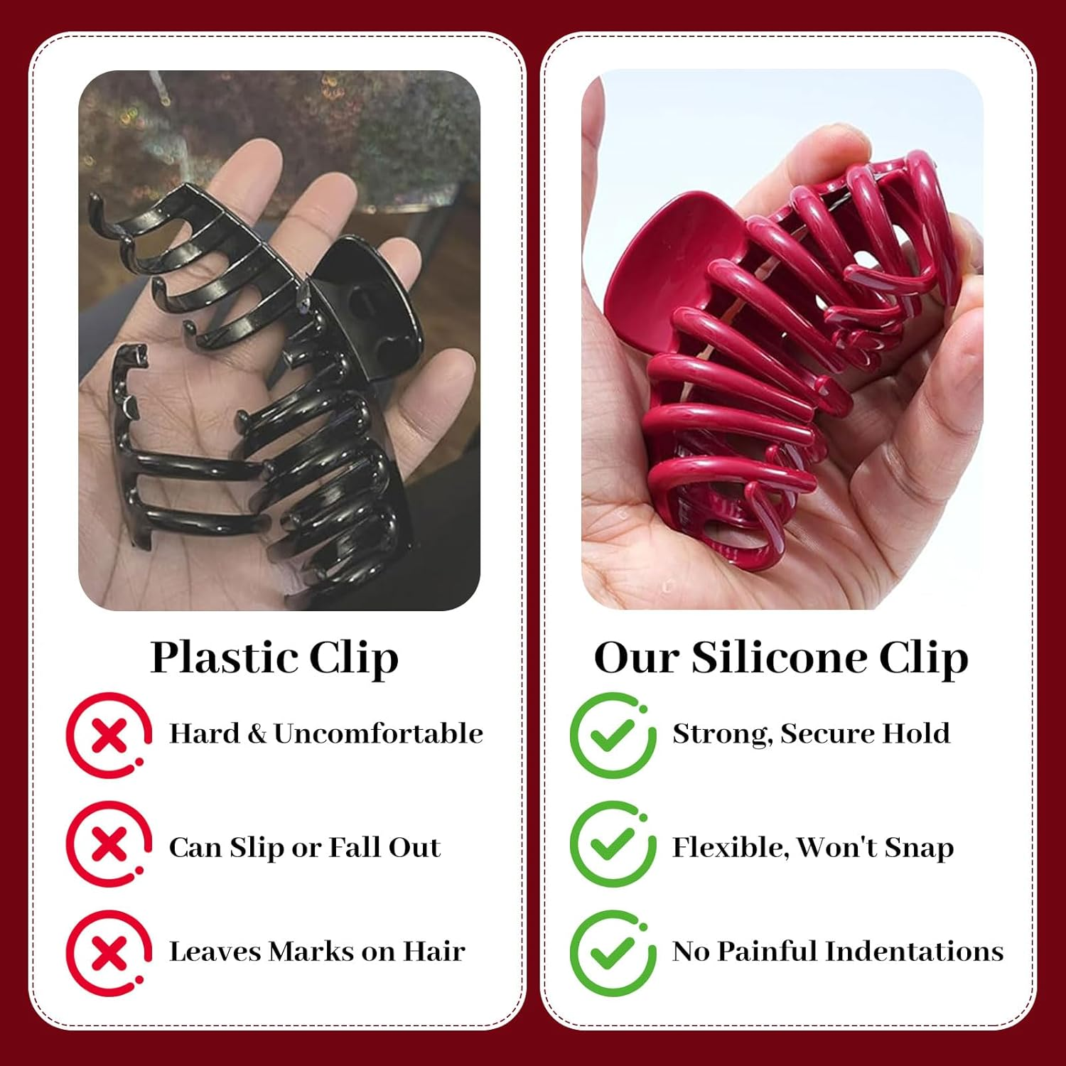 Muorruo 4-Pack Cloud Clip, Flexible Silicone Hair Clips, Non-Slip Large Bendable Clip, Soft Hair Clips for Thin and Thick Hair, Non-Removable Hair Clip (Wine Red) image number 5