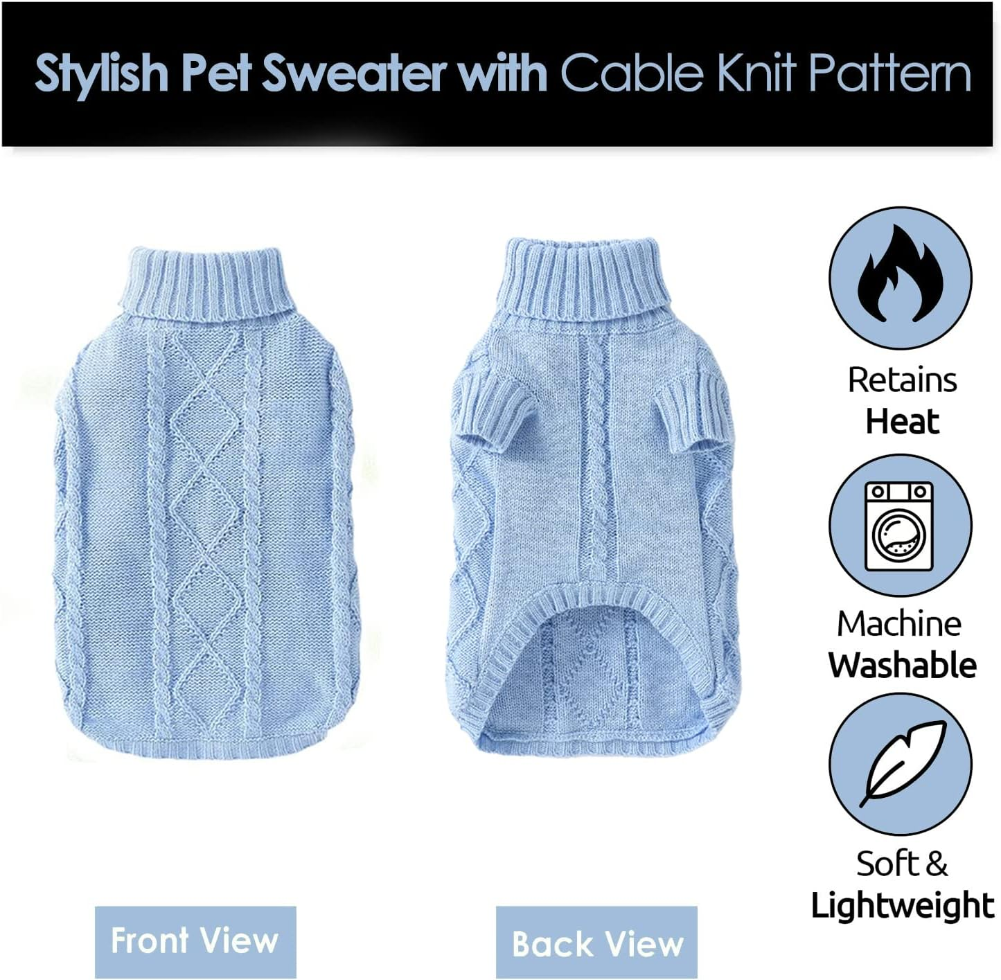 Small Dog Sweater Pet Sweater Knitwear Dog Jumpers Turtleneck Knitwear Puppy Soft Sweater Warm Cute Soft Clothes for Small Medium Dogs Cats Chihuahua Schnauzer Dachshund Teady (Blue, S) image number 6