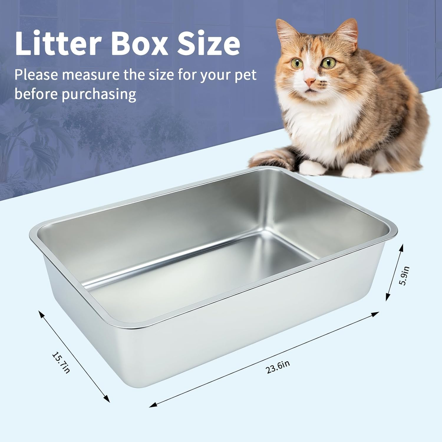 YUEPET 2 Packs Large Stainless Steel Cat Litter Box, Non Stick Metal Cat Litter Pan, Rustproof Tall Cat Litter Tray Easy to Clean Suitable for Cats Kitty 23.6"X15.7"X5.9" image number 5