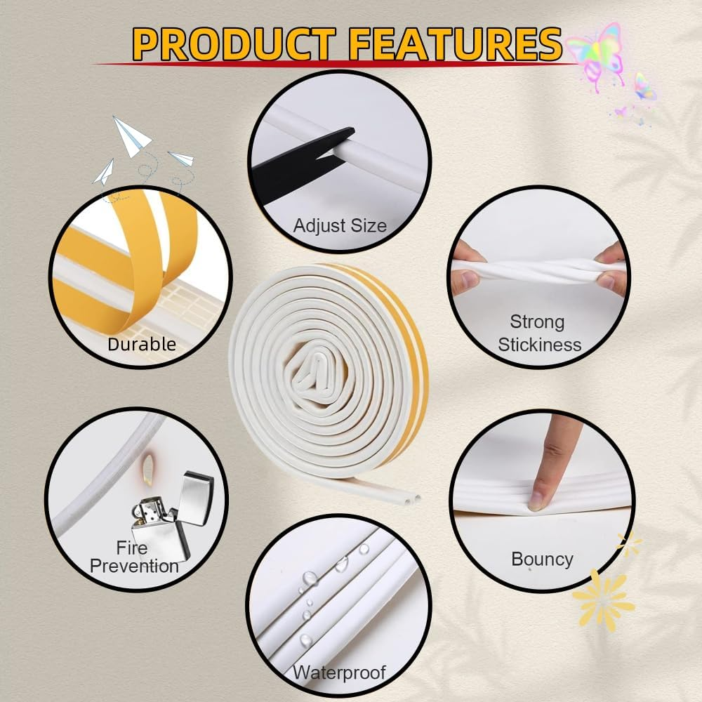 20-Foot Door and Window Weatherproof Sealing Strips, Leitungg Anti-Collision Strips - Self-Adhesive Foam Sound Insulation D-Shaped Strips(White) image number 3
