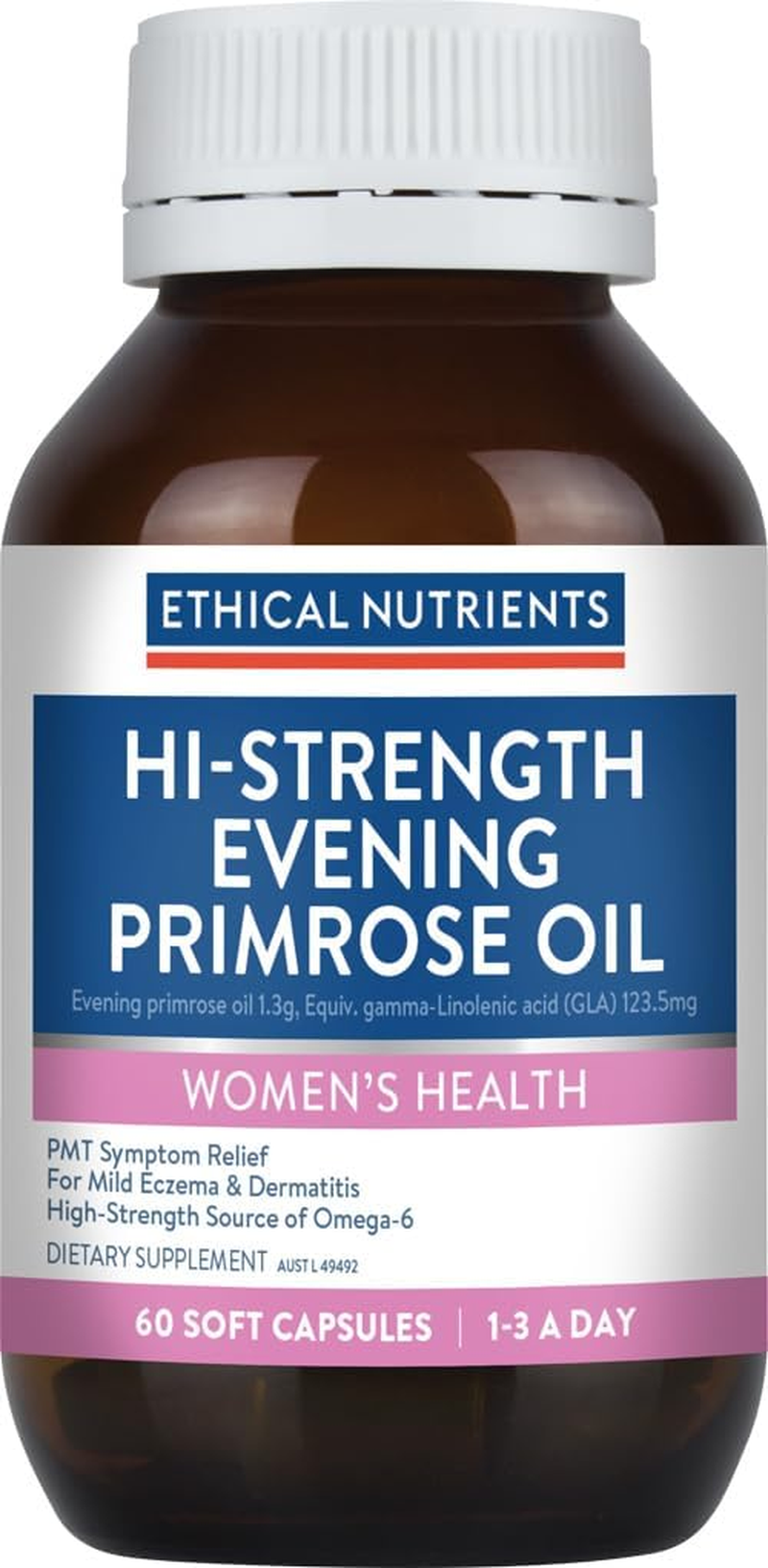 Ethical Nutrients Hi-Strength Evening Primrose Oil - Support for Women, Relieve Premenstrual Tension & Symptoms of Mild Eczema & Dermatitis - 60 Capsules