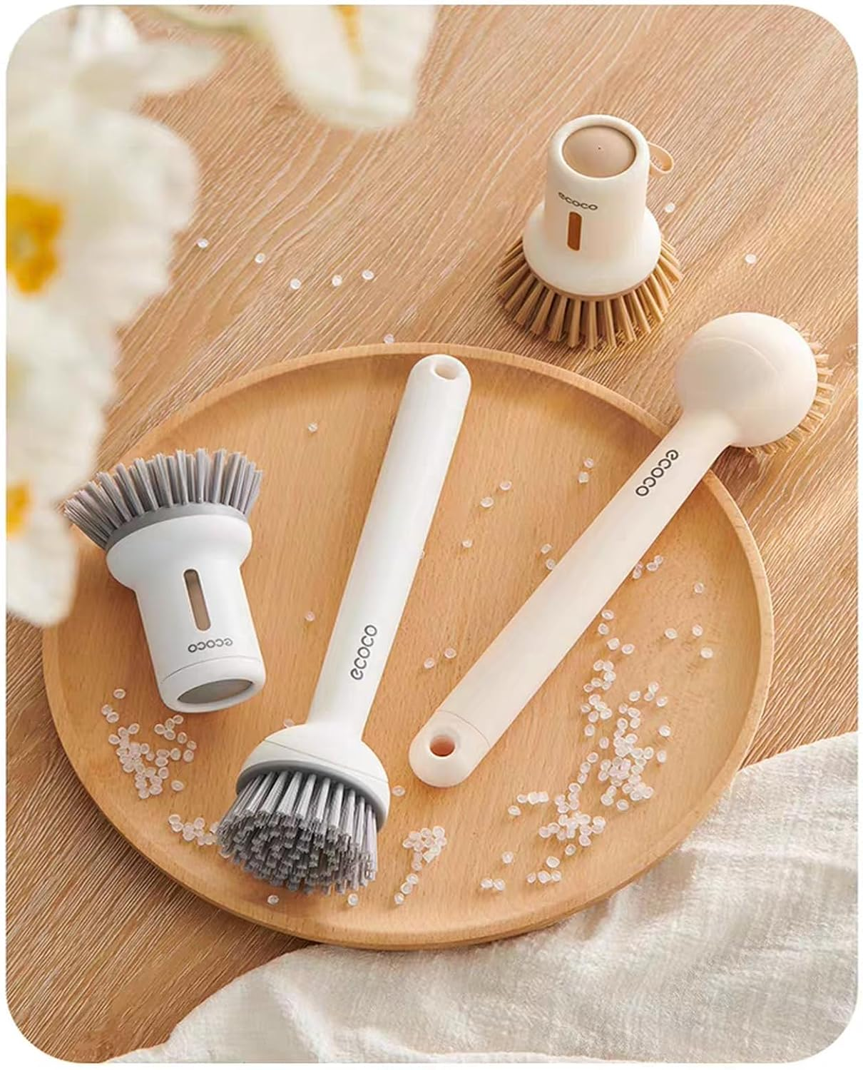 Catchu Cleaning Brush Short Handle Dish Brush with Built-In Soap Dispenser, Heavy-Duty Pot and Pan Scrubber for Kitchen Cleaning -Brown image number 1