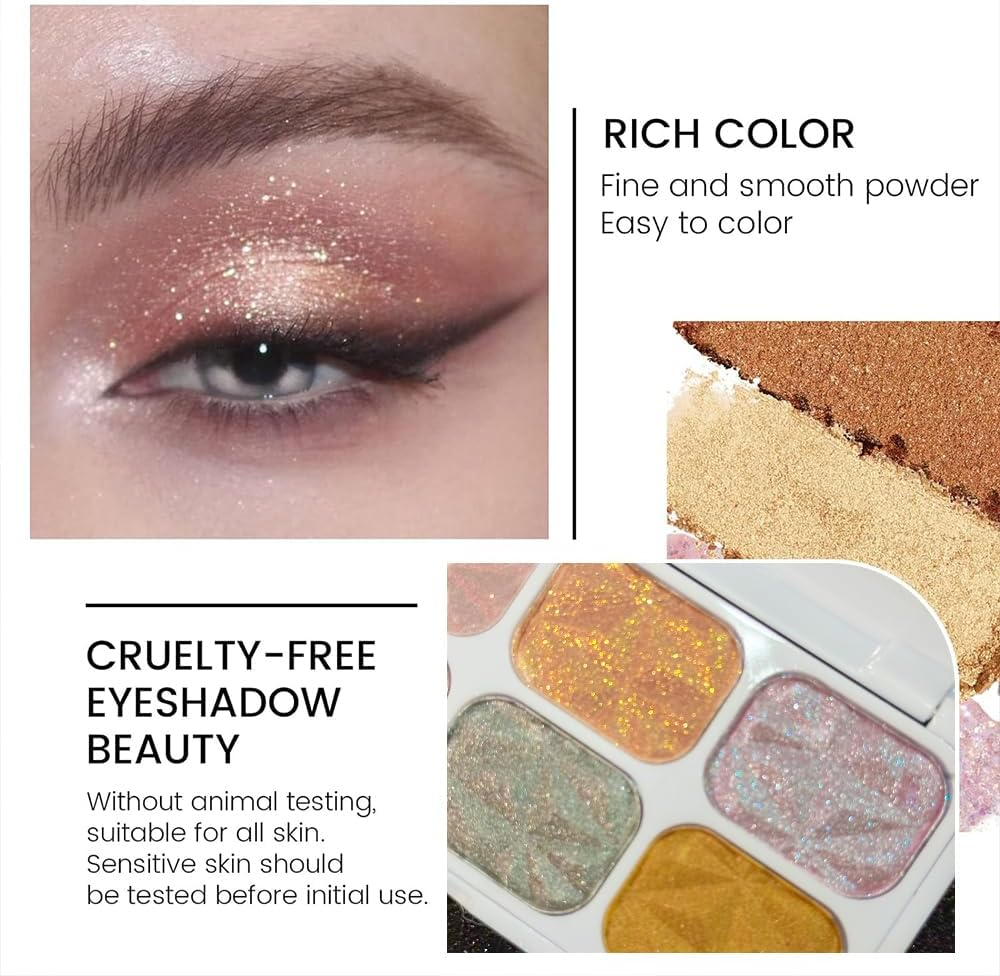 8 Colors Highlight Eyeshadow Palette,Sparkle Highlighter Shiny Eye Shadow Plate Pigmented Glitter Eyeshadow Professional Makeup (Highlighter)