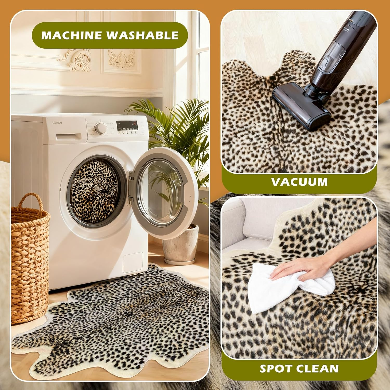 Leopard Print Rug, Faux Cowhide Cheetah Skin Rug Animal Printed Area Rug Carpet for Home Office, Livingroom, Bedroom