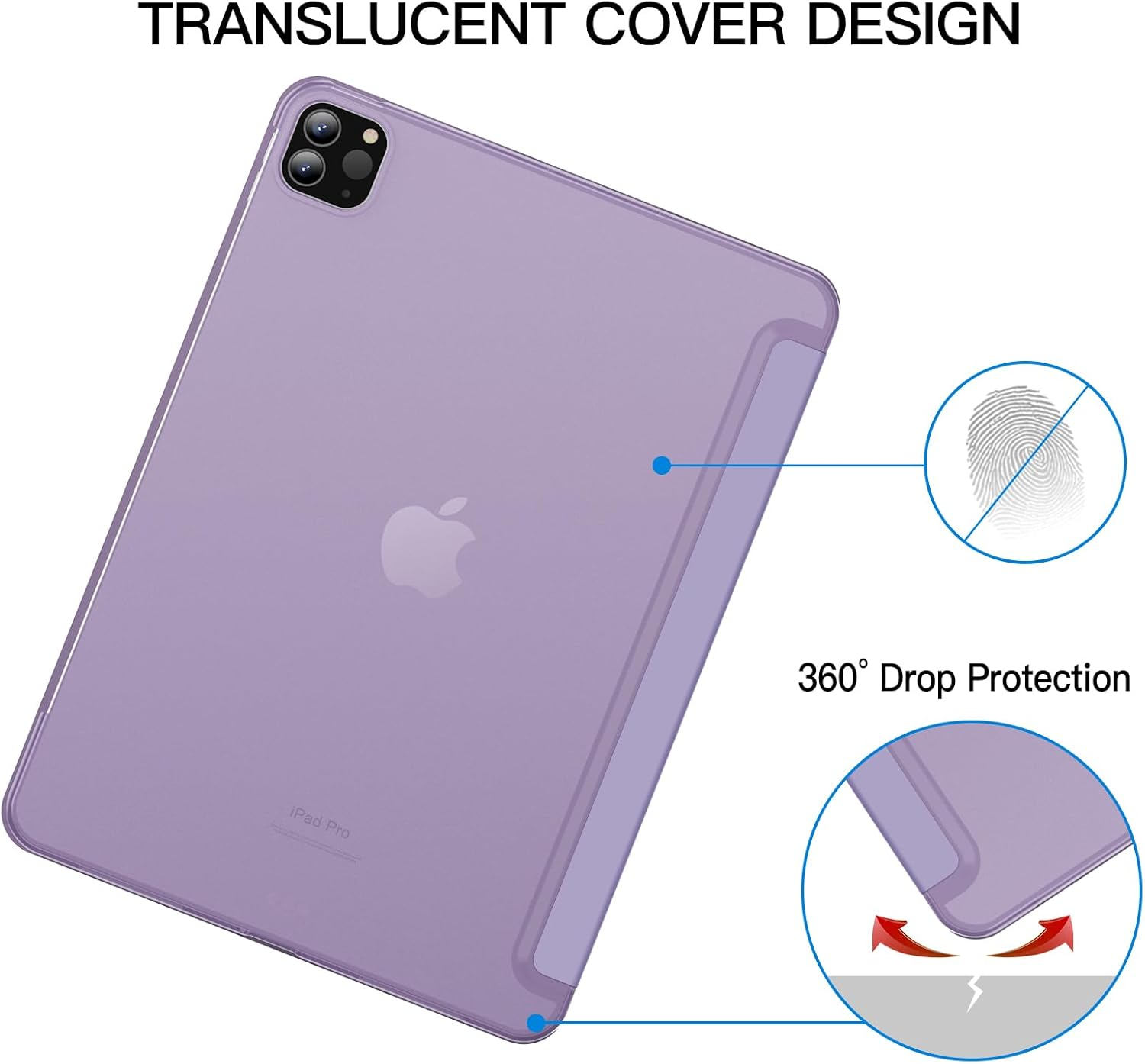 Jetech Case for Ipad Pro 11-Inch, 2022/2021/2020/2018 Model, Compatible with Pencil, Cover Auto Wake/Sleep (Light Purple) - Black image number 2