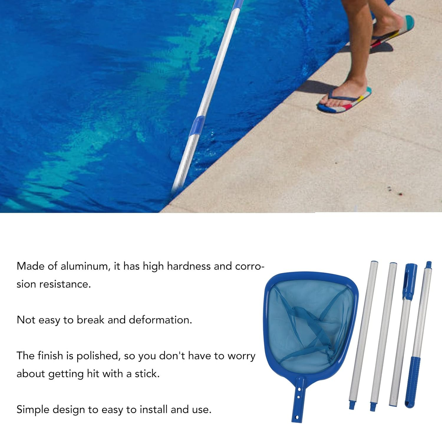 Pool Skimmer Net with 16Ft Telescopic Pole, Heavy Duty Swimming Pool Cleansing Net for Leaves & Debris