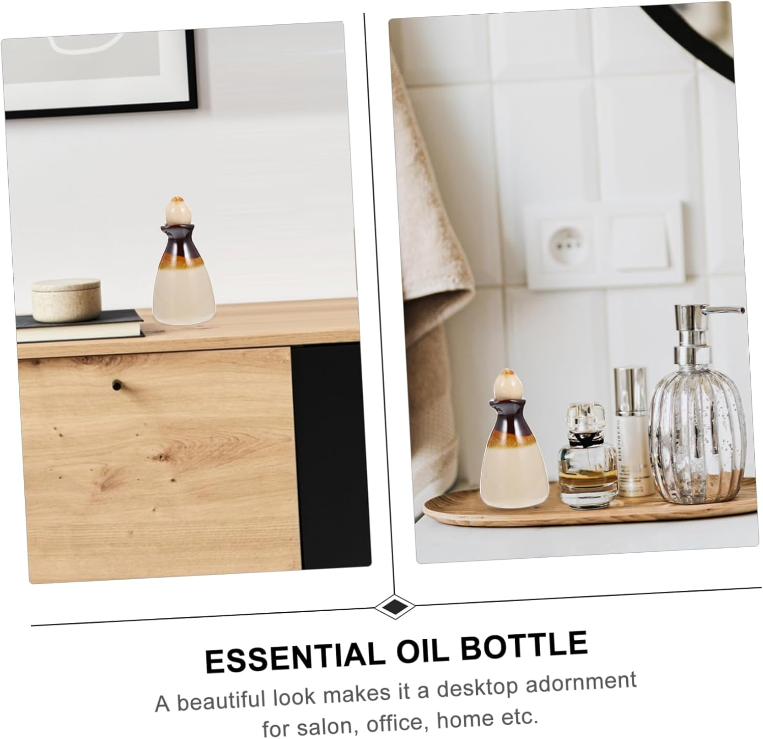 GARVALON Decorative Essential Oil Diffuser Ceramic Empty Bottle for Office Home Fragrance - White image number 3