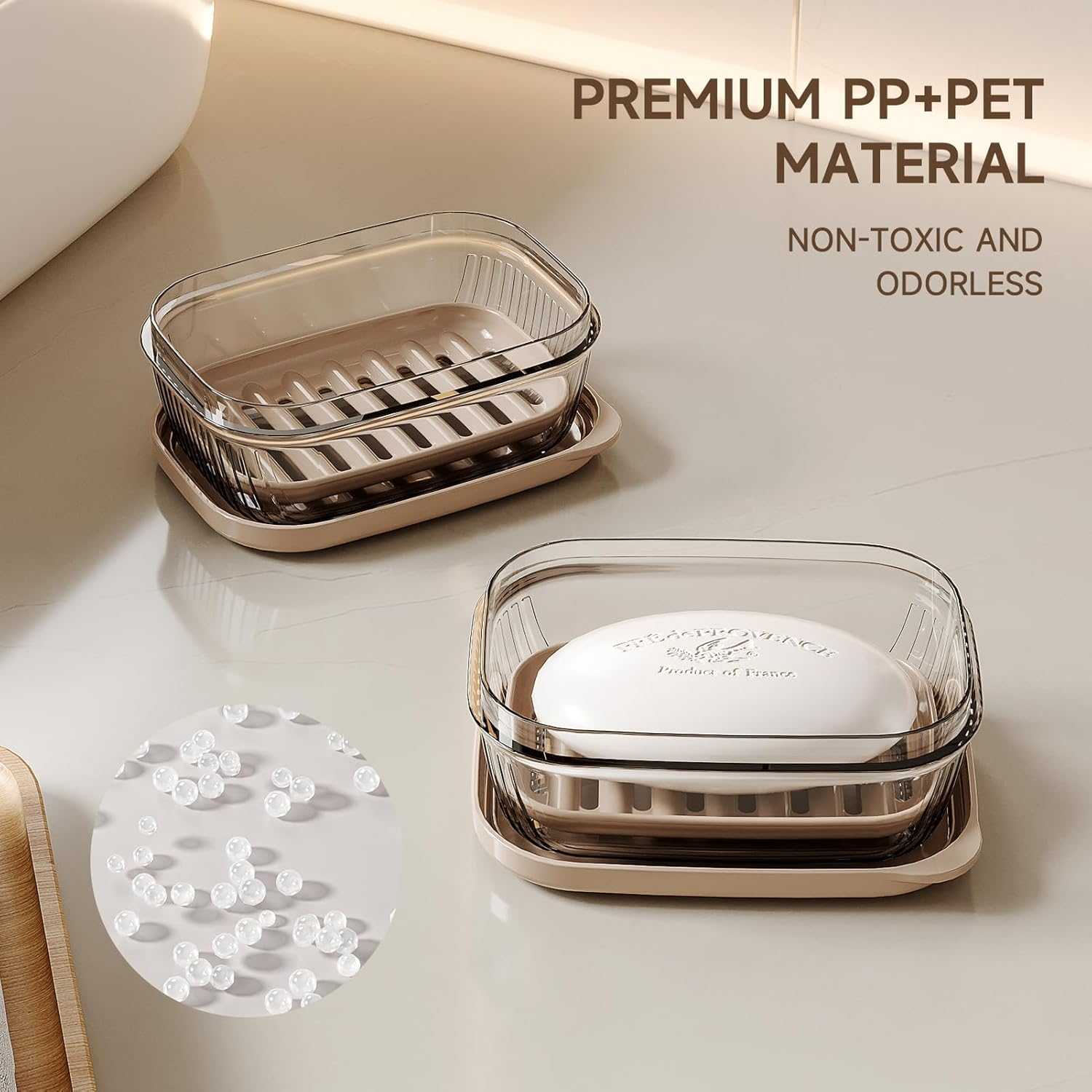 Topavatop Travel Soap Case, Leakproof Soap Box with Lid, Bar Soap Holder for Traveling, Portable Soap Box with Drainage Layer, Draining Soap Dishes for Gym, School, Camping, Trip - Beige - 1Pcs